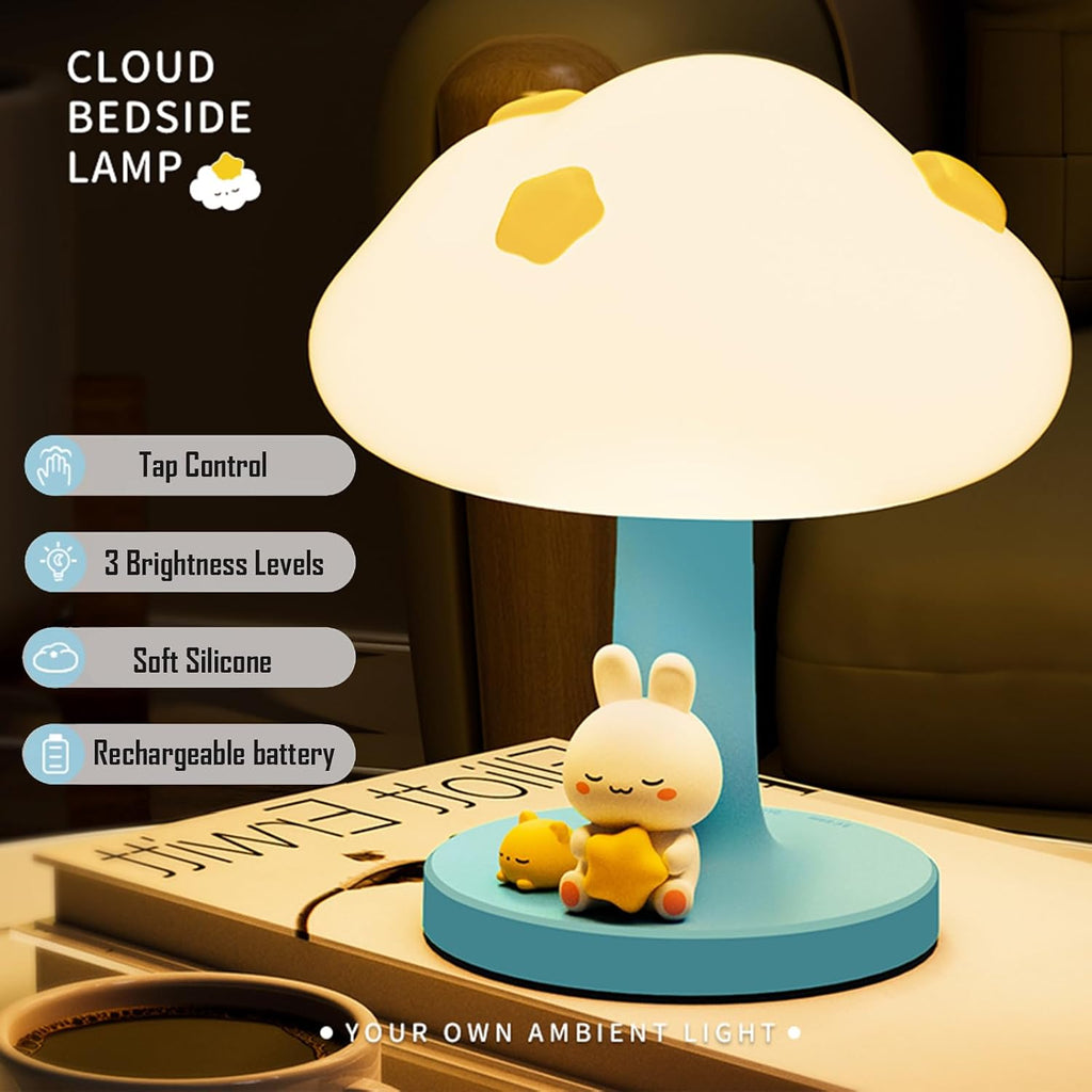 Cloud and Bunny Rechargeable Night Light, Safe Soft Silicone Material, 3 Brightness Levels, Tap Control, Warm Light, Toddler Sleeping…