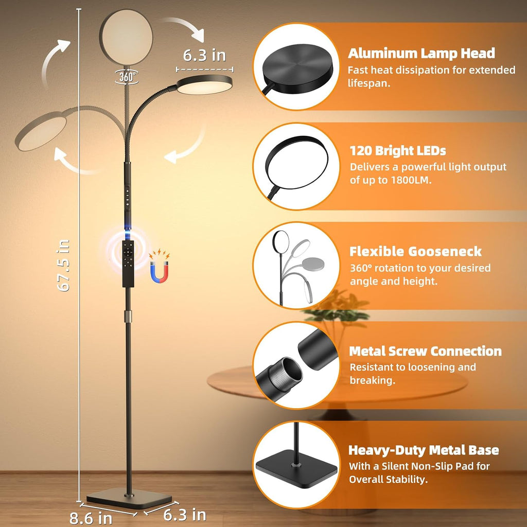 Pacovy Floor Lamp, Adjustable Height Floor Lamps for Living Room Bedroom, 120 LED Super Bright Standing Lamp Remote & Touch Control Dimmabl…