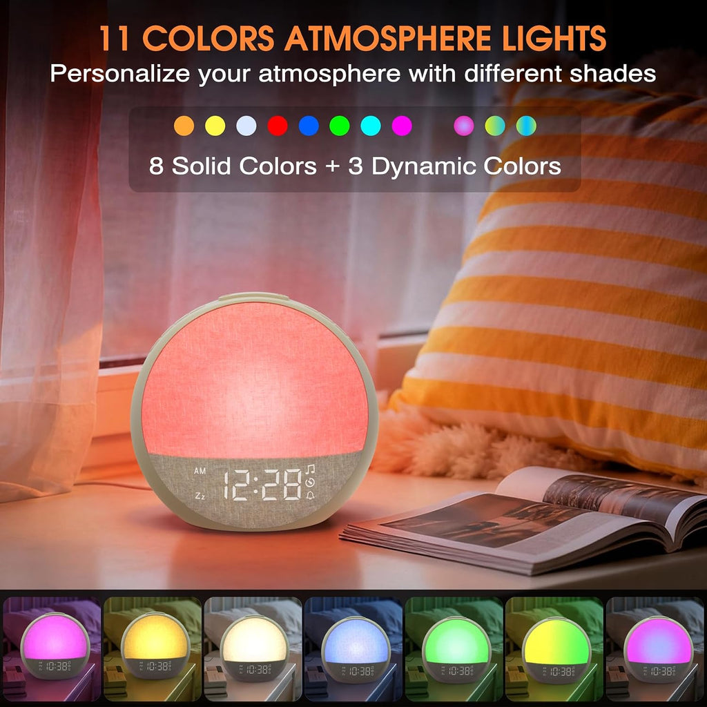 Sunrise Alarm Clock, White Noise Sound Machine with 30 Soothing Sounds, Dimmable Night Light, Natural Sunlight Lamp Gentle Wake Up Light…
