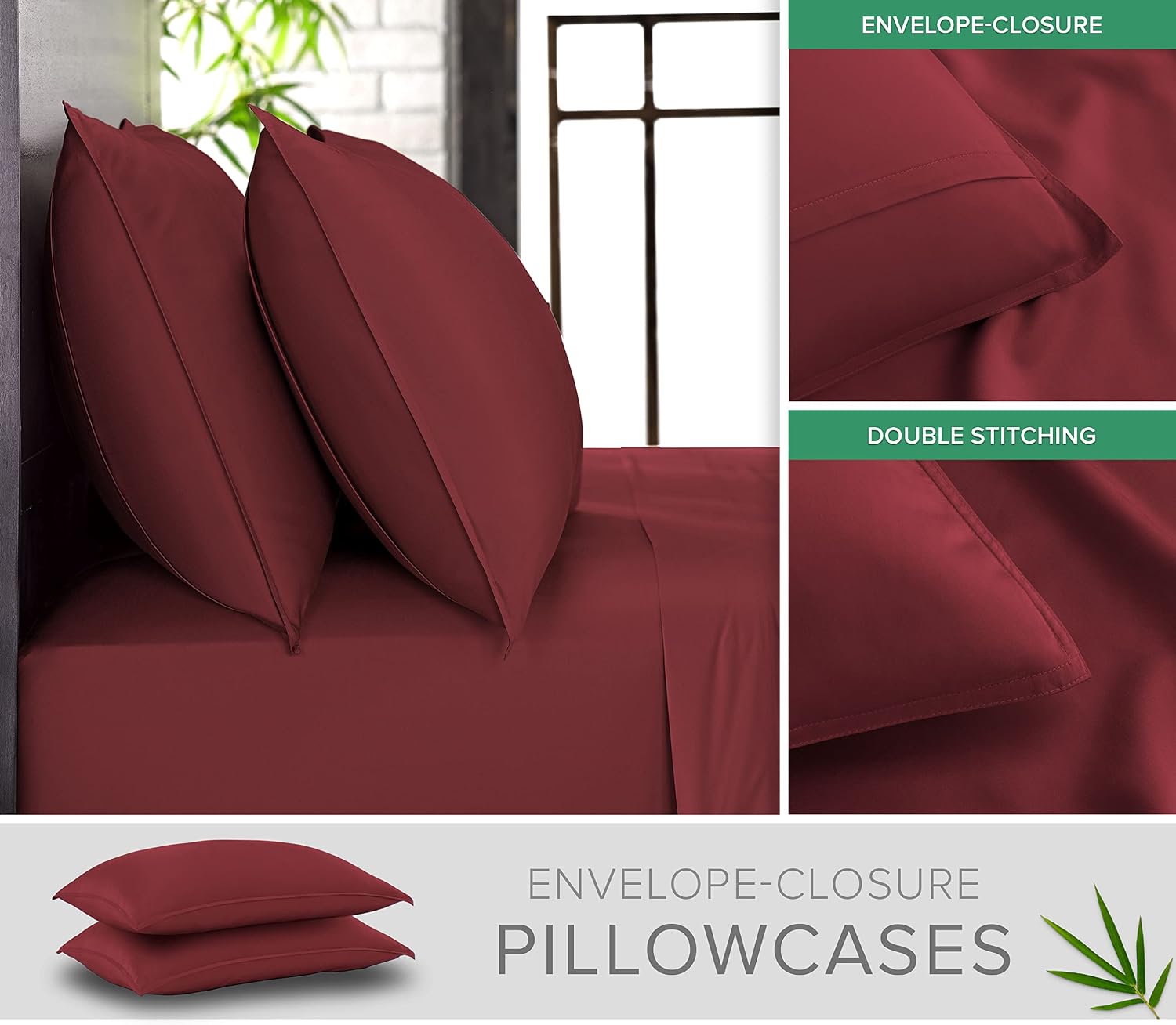 King Pillowcases by Pure Bamboo, Genuine 100% Organic Viscose Derived from Bamboo, Luxuriously Soft & Cooling, Double Stitching, Envelope…