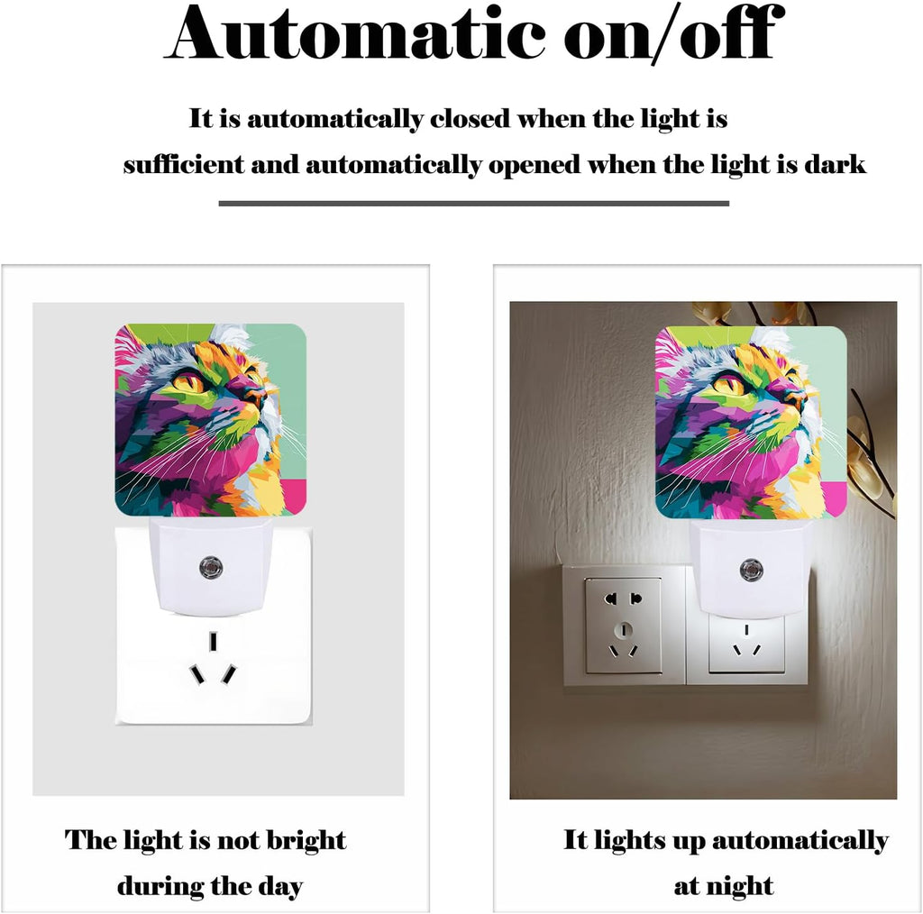 Colorful Cat Night Light, Plug-in Nightlights Auto Sensor Night Lamp Dusk-to-Dawn Lamp Home Decor for Nursery Children Girls Boys