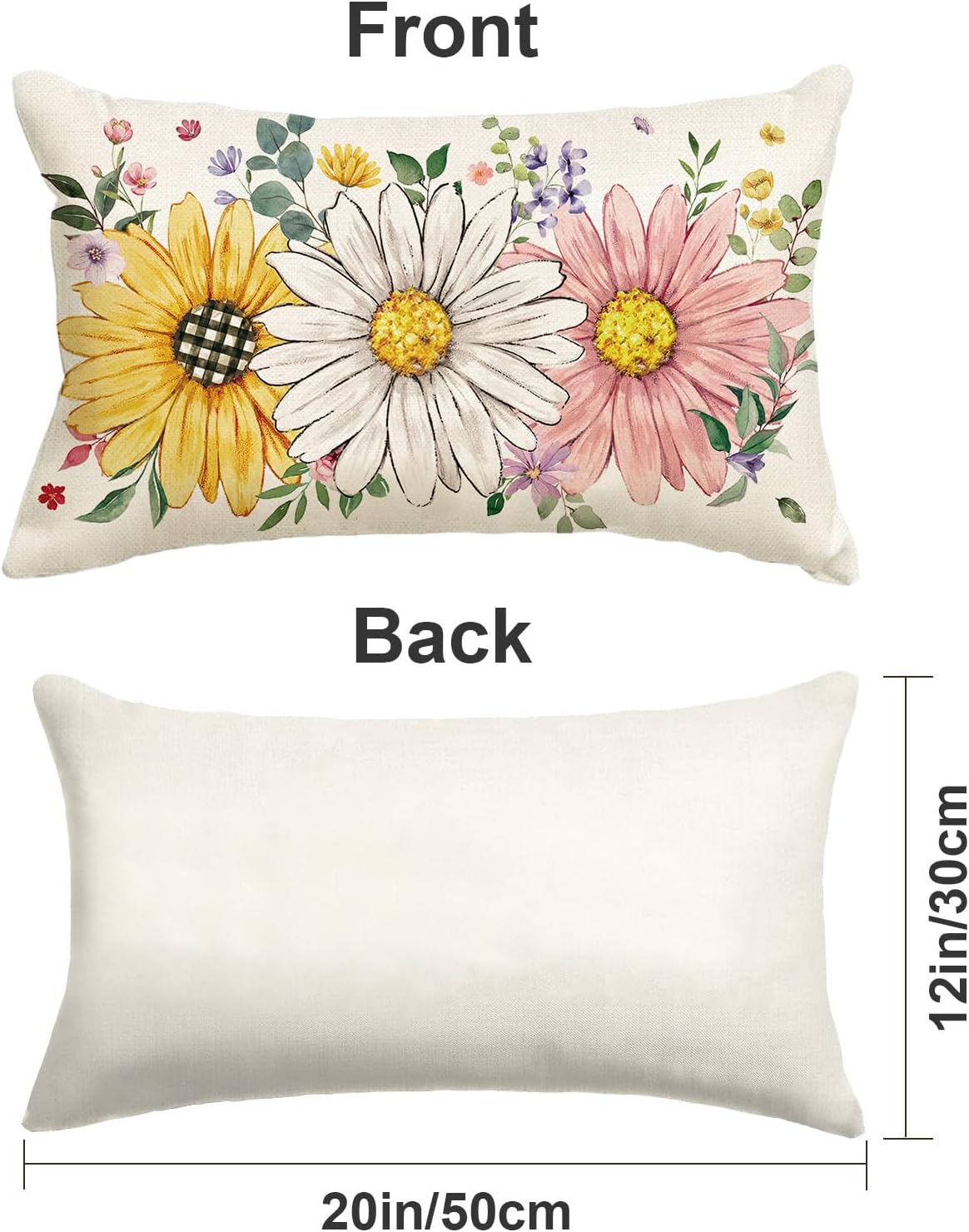 Baccessor Spring Summer Floral Pillow Cover 12x20 Inch, Sunflower Daisy Flowers Lumbar Pillow Case Home Spring Holiday Bed Cushion Sofa Cou…