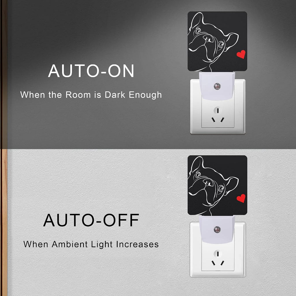 French Bulldog Dog red Heart Night Light Plug-in LED Nightlights Auto Sensor Night Lamp Dusk-to-Dawn Lamp Home Decor for Nursery Children…