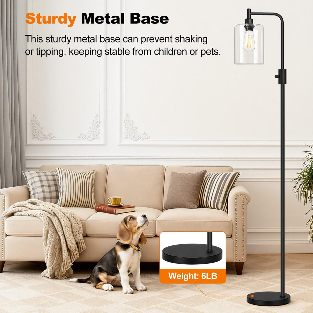 Upgraded】Dimmable Floor Lamp for Living Room with Glass Shade, Black Modern Industrial Floor Lamp with 900LM LED Bulb Included, Bright…