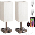 aooshine Brown Fully Dimmable Nightstand Lamps Set of 2 - Table Bedside Lamp with USB C+A Charging Ports & 2 AC Outlets, Square Lamp Sets…