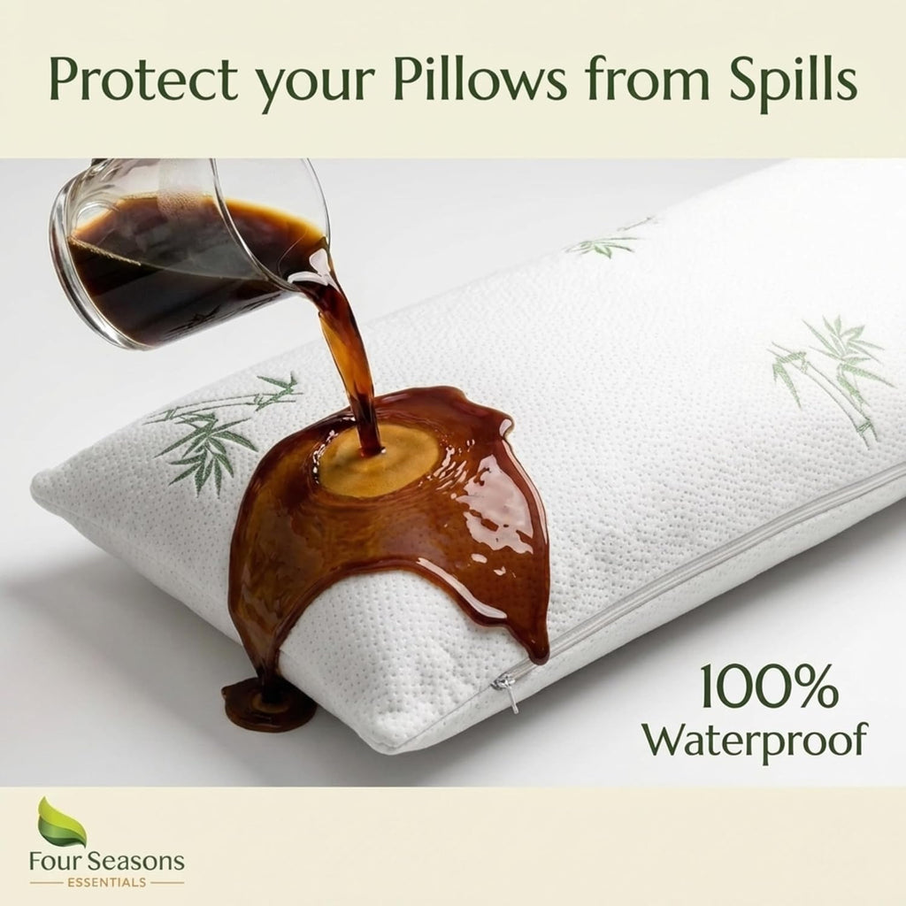 Four Seasons Essentials Body Size Waterproof Pillow Protector (Set of 1) - Natural Viscose derived from Bamboo Pillow Covers…