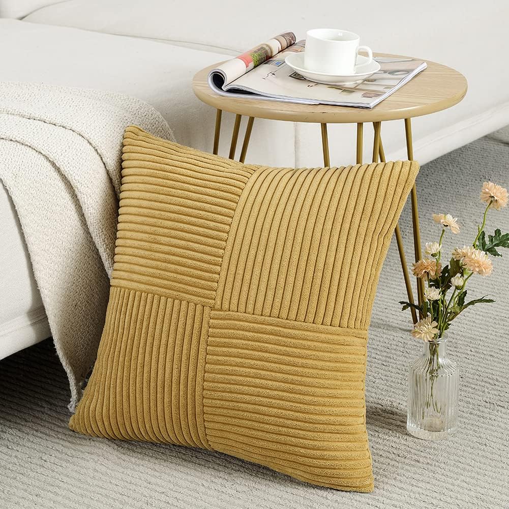 Fancy Homi Mustard Yellow Decorative Throw Pillow Covers 20x20 Inch for Living Room Couch Bed Sofa, Farmhouse Boho Home Decor, Soft Corss…