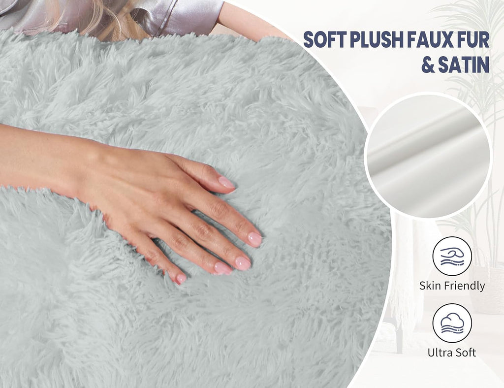 Wsofrlac Fluffy Silk Full Body Pillow for Adults 20x54 Satin Body Pillow Cover Pillowcase with Memory Foam for bed Light Grey Pregnancy Cud…