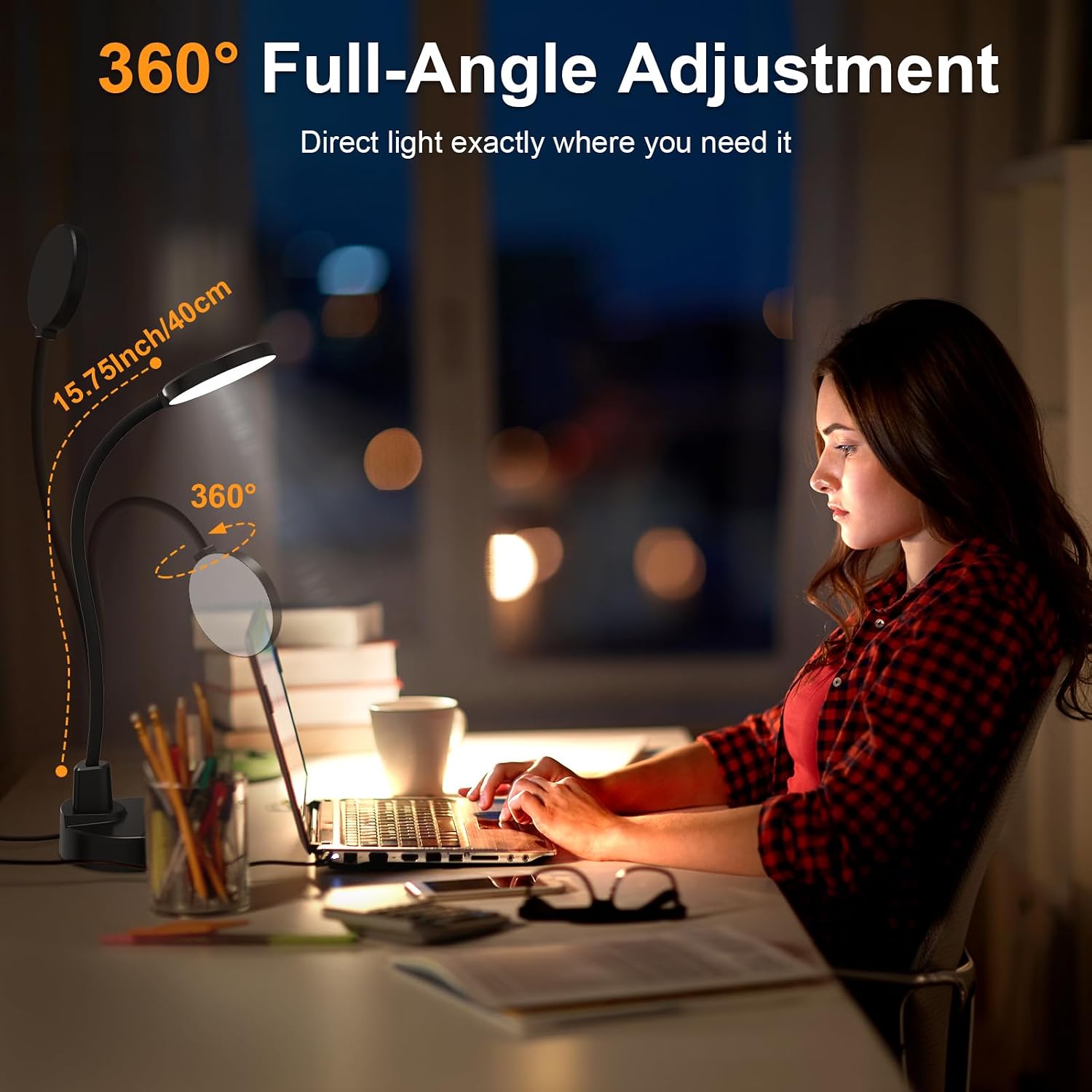 15W LED Desk Lamp with USB Charging Ports – Dimmable Table Lamp with 3 Color Temps, 5 Brightness, 4 Timers, Flexible Gooseneck Light with…
