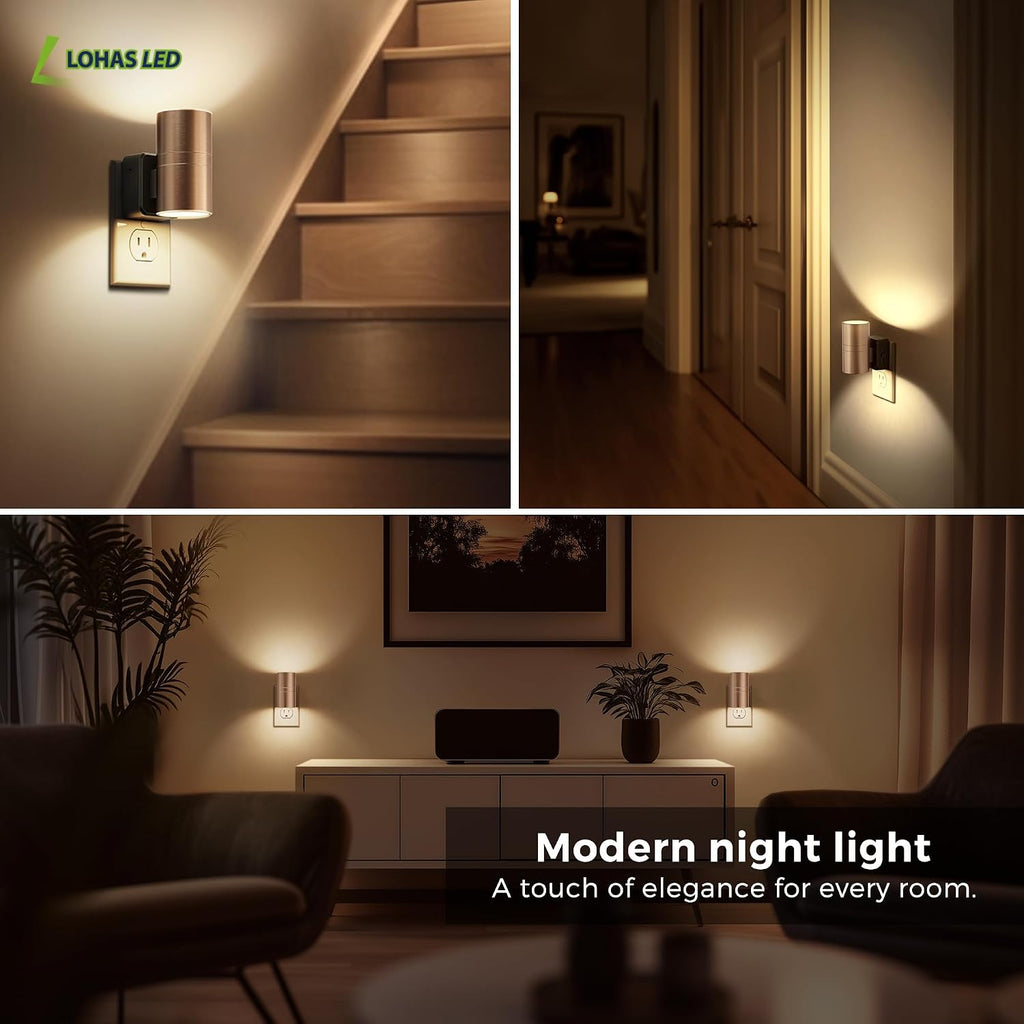 L LOHAS LED Night Light, 2 Pack Night Lights Plug into Wall, Automatic Dusk to Down Nightlight, 3000K Soft White 0-100LM Dimmable Modern…