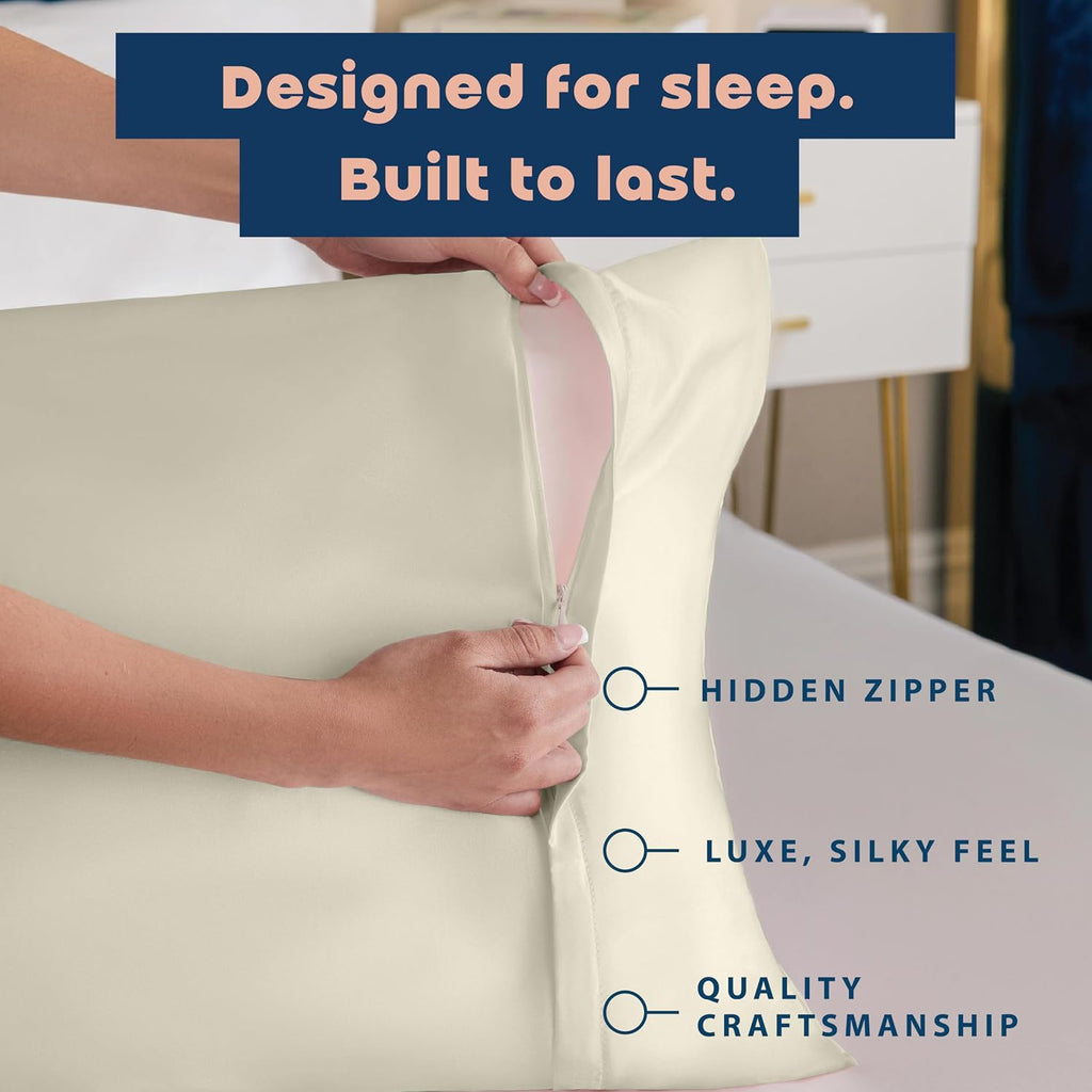 Blissford Satin Pillowcase with Zipper, for Hair and fabric comfort, Feels Soft and Cool Like a Silk Pillowcase, Satin Pillow Cases 2…