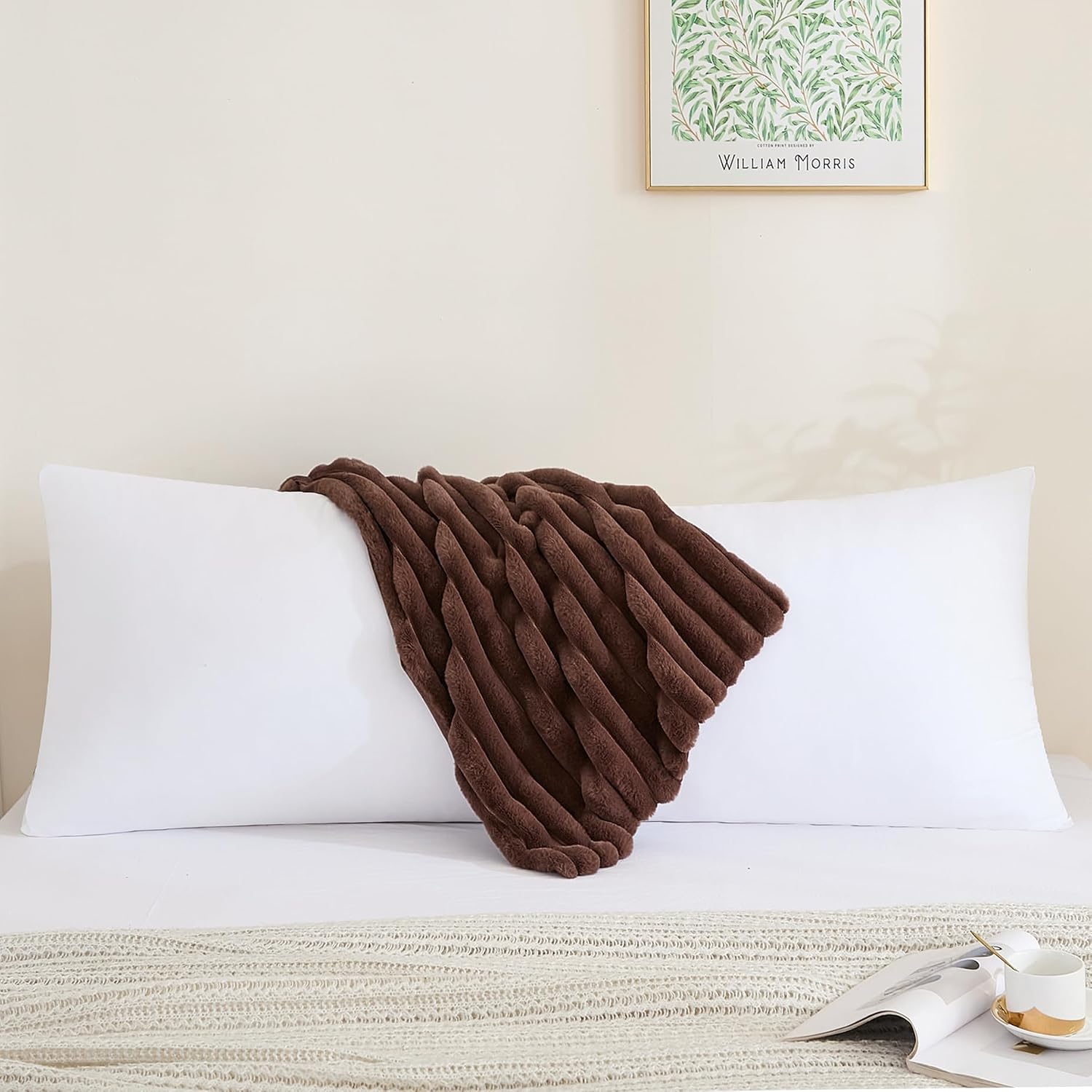 Memfydu Full Body Pillow with Fluffy Stripe Faux Fur Removable Cover, Long Bed Pillow Adult 20x54 Inches for Side Sleeper and Pregnancy, Co…