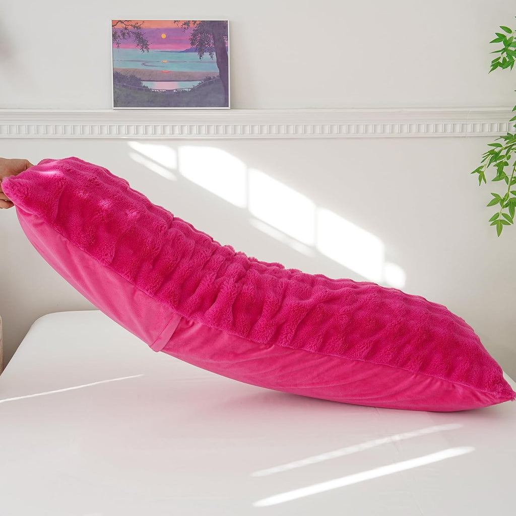 Memfydu Full Body Pillow with Fluffy Bubble Waffle Carved Faux Fur Removable Cover, Long Bed Pillow Adult 20x54 Inches for Side Sleeper and…