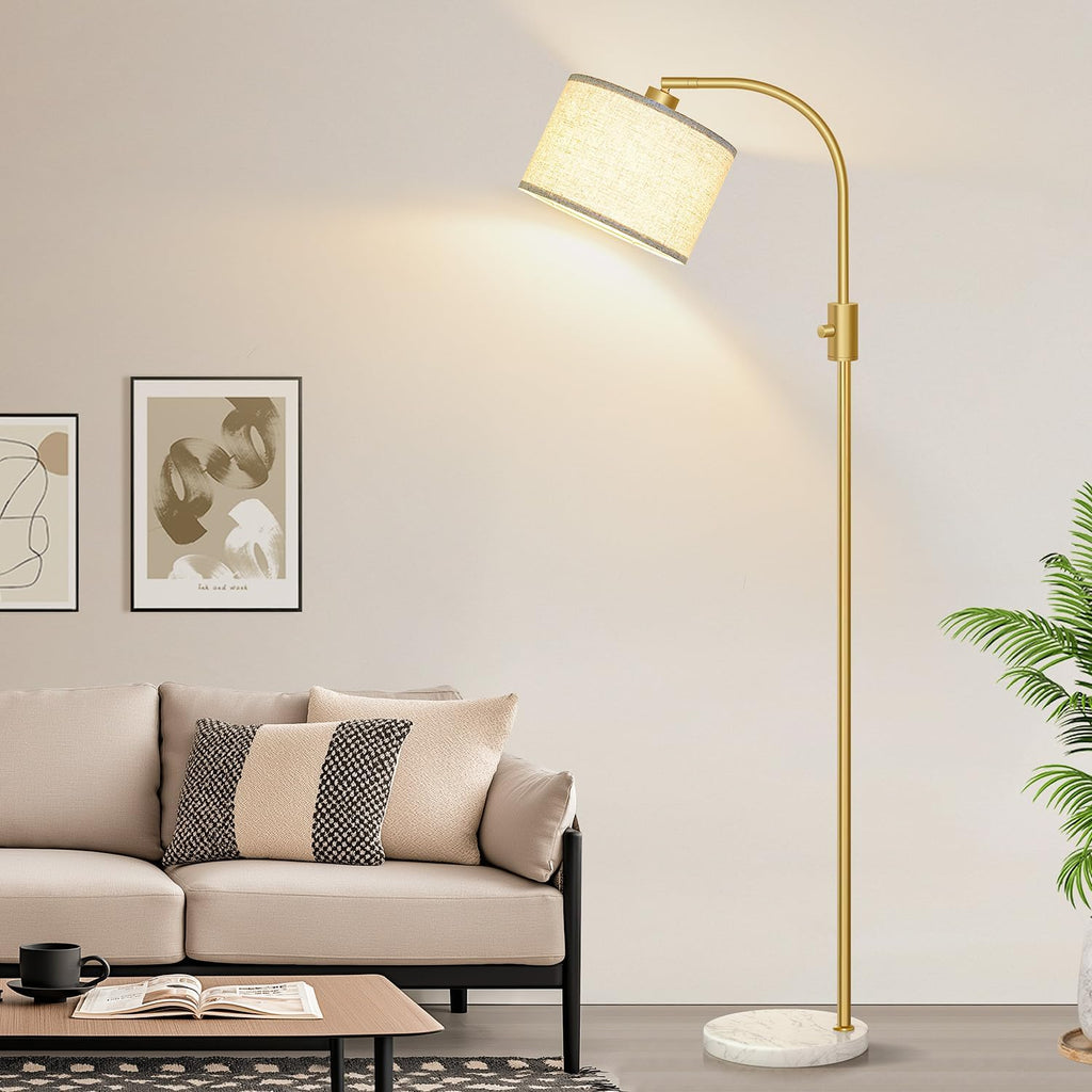 Nintiue Upgraded Modern Arc Dimmable Tall Standing Floor Lamp with Marble Base & Linen Shade, 1200 Lumens LED Bulb Included, for Living &…