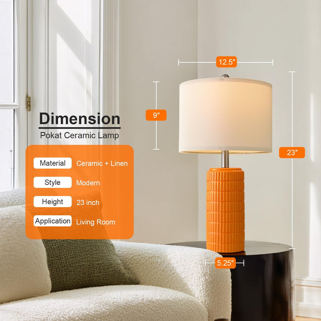PoKat 23" Orange Table Lamps Decor for Living Room Set of 2, Modern Living Room Lamps for End Table, Ceramic Table Lamps for Bedroom…