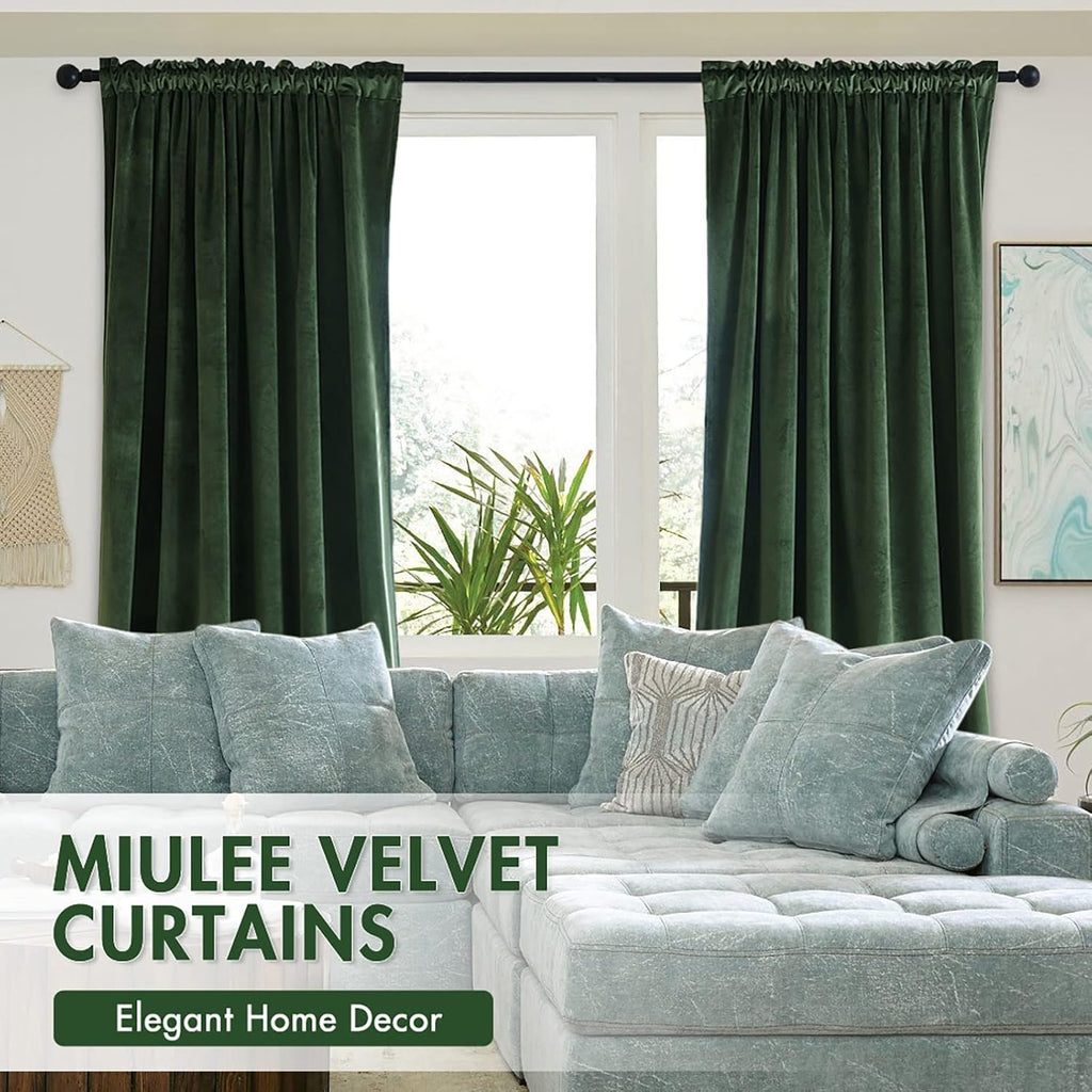 MIULEE Olive Green Velvet Curtains Thermal Insulated Blackout Curtain Drapes for Bedroom Living Room Darkening 72 Inches Long Curtains…