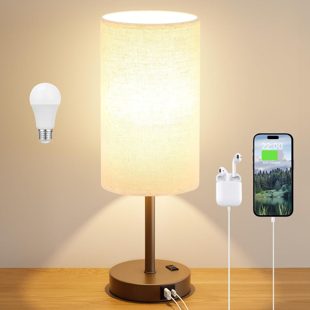 Dicoool Touch Bedside Table Lamp with USB - 3 Way Dimmable Brown Lamp for Bedroom Nightstand, Desk Lamp with Charging Station for Dorm…