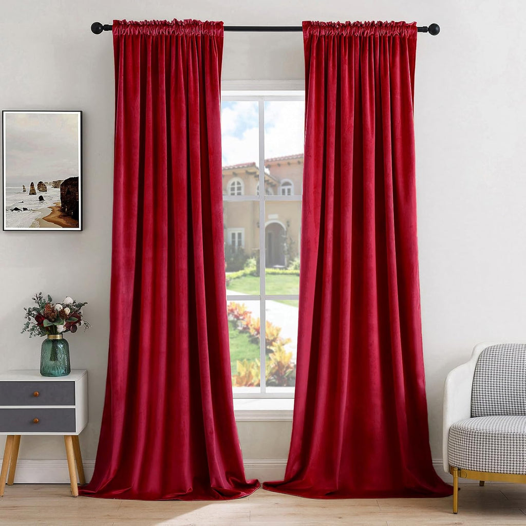 MIULEE Christmas Red Velvet Curtains Thermal Insulated Blackout Curtain Drapes for Bedroom Living Room Darkening 96 Inches Long Curtains…