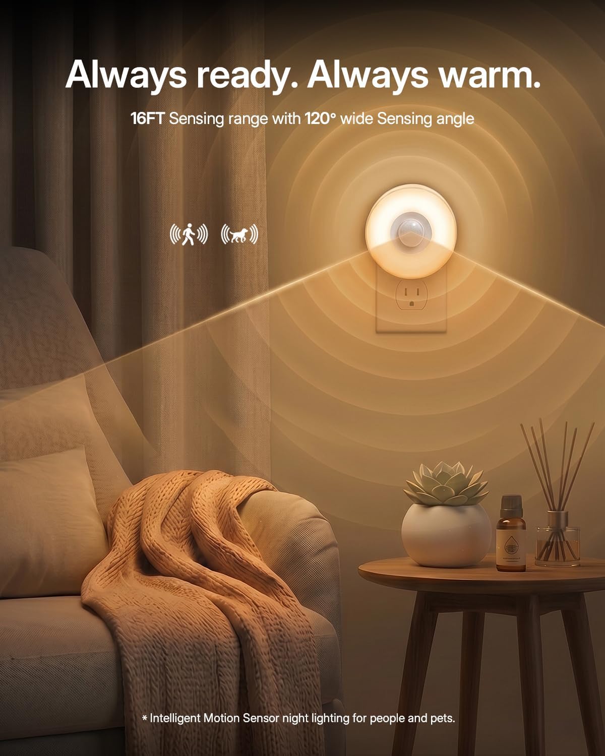 YELKO Motion Sensor Night Light - Plug in 3000K Warm White Anti-Glare LED Nightlight, Ultra Bright Cozy Soft Glow Not Dazzling for…
