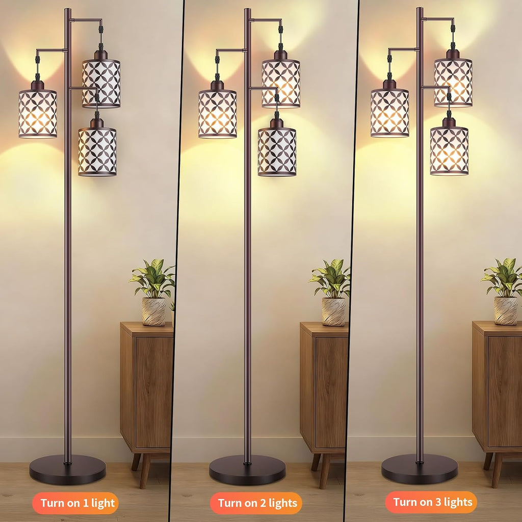 Dimmable Floor Lamp, Farmhouse Standing Lamp with Elegant Metal Cage, Industrial Tall Tree Floor Lamps for Living Room, Bedroom, Study…