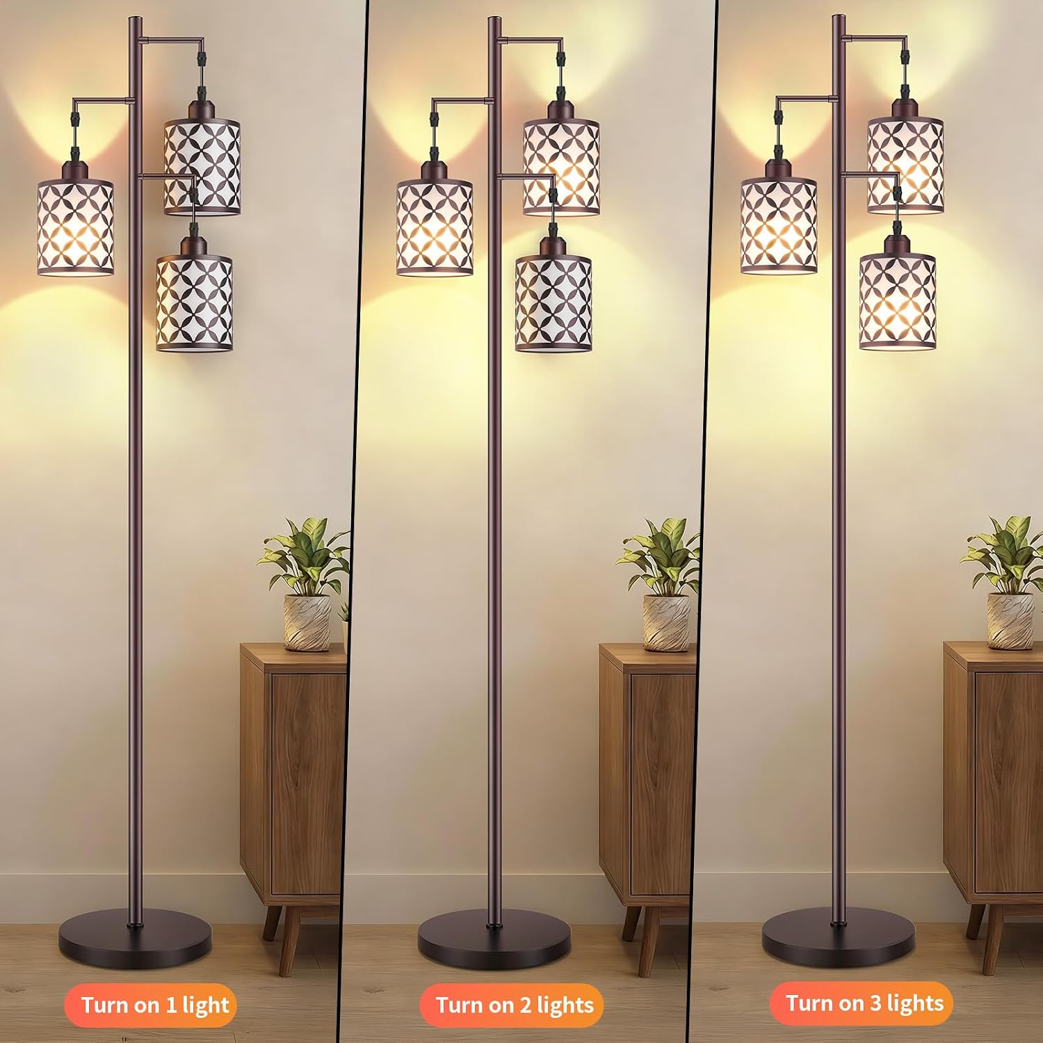 Dimmable Floor Lamp, Farmhouse Standing Lamp with Elegant Metal Cage, Industrial Tall Tree Floor Lamps for Living Room, Bedroom, Study…