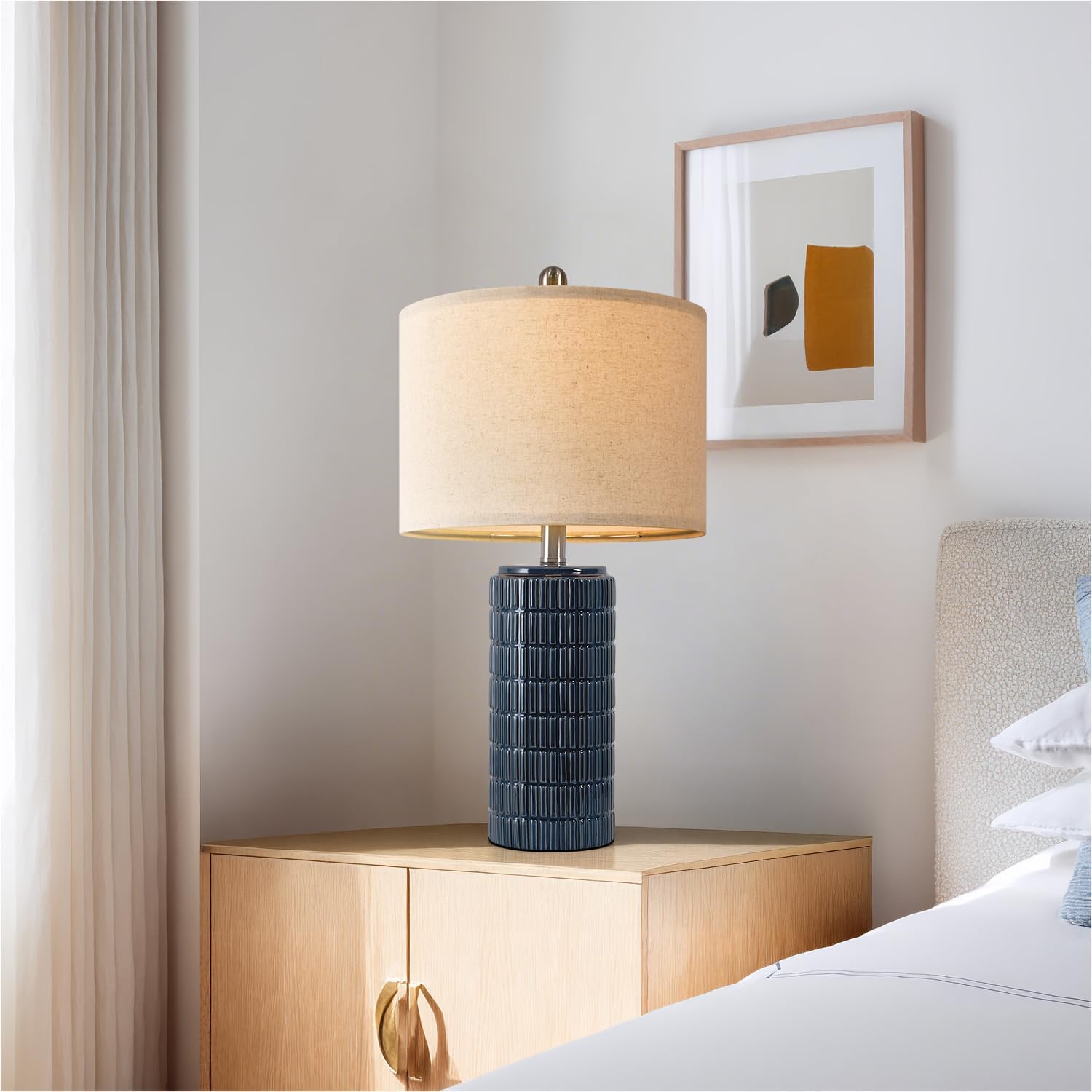 PoKat 24" Modern Ceramic Table Lamps Set of 2 for Bedroom, Blue Bedside Lamps for Night Stands, Farmhouse Desk Decor Nightstand Table…