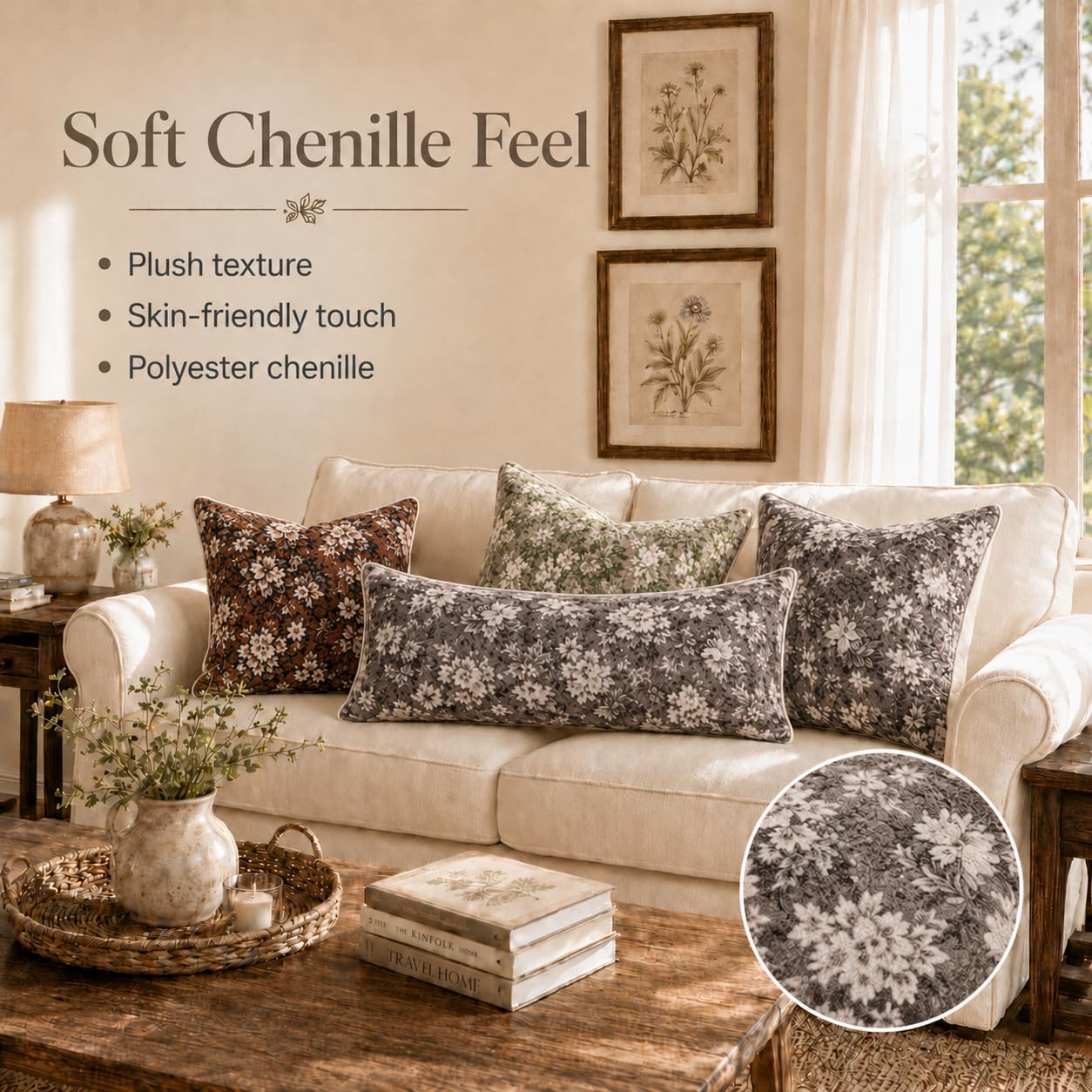 Haguko Vintage Floral Throw Pillow Covers 14x36 Long Lumbar Tapestry Chenille Soft Decorative Farmhouse Rectangular Accent Body Pill…