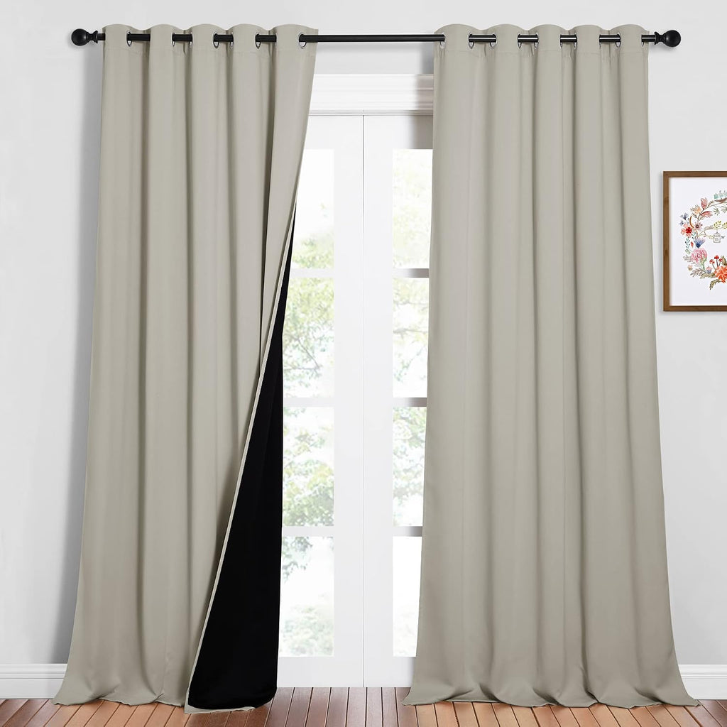 Nicetown Full Shading Curtains for Windows, Super Heavy-Duty Black Lined Blackout Curtains for Bedroom, Privacy Assured Window Treatment (N…