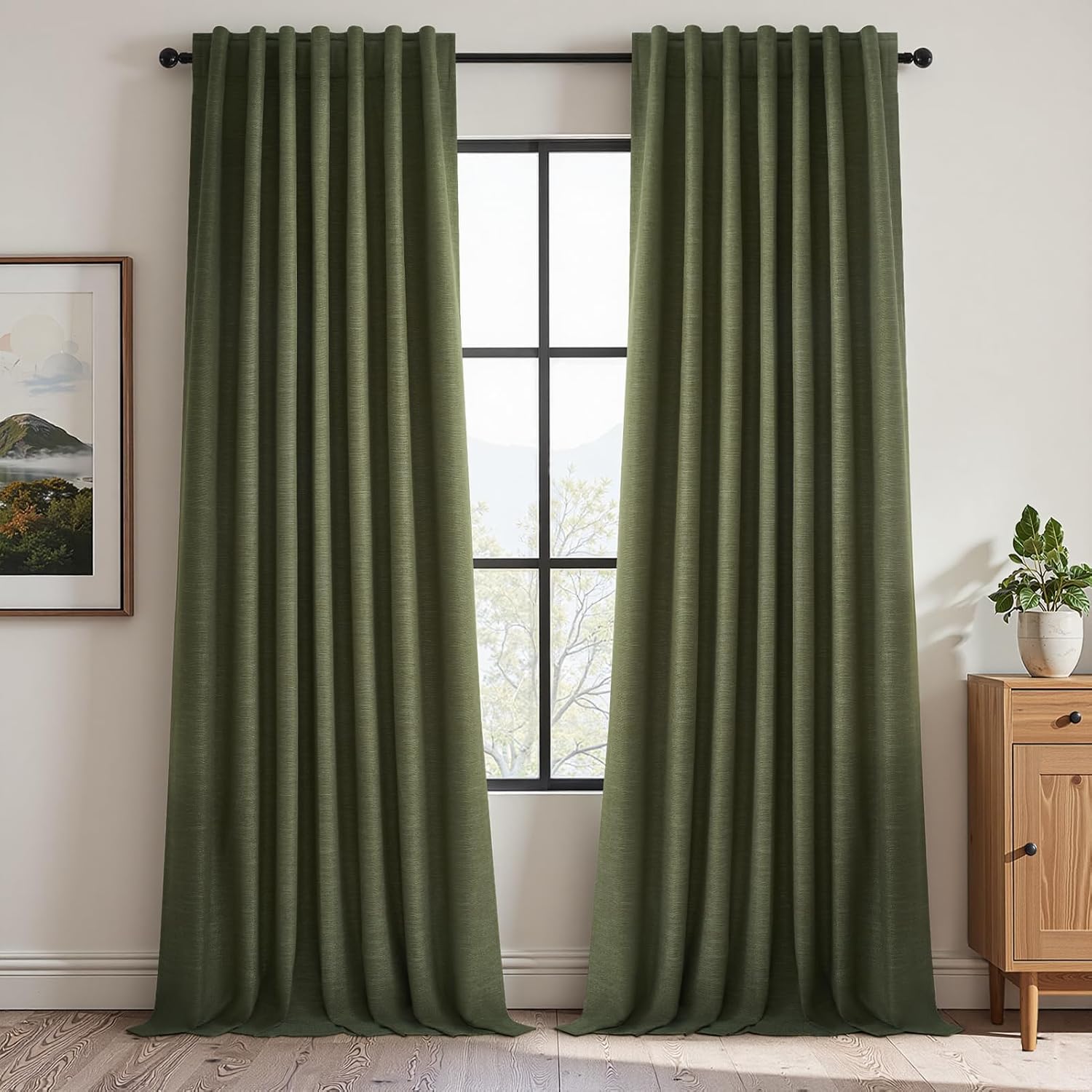 Topfinel Extra Long 132 Inch Olive Green Curtains 2 Panels Set for Living Room Bedroom Rod Pocket/Pleated Light Blocking Thermal Insulated…