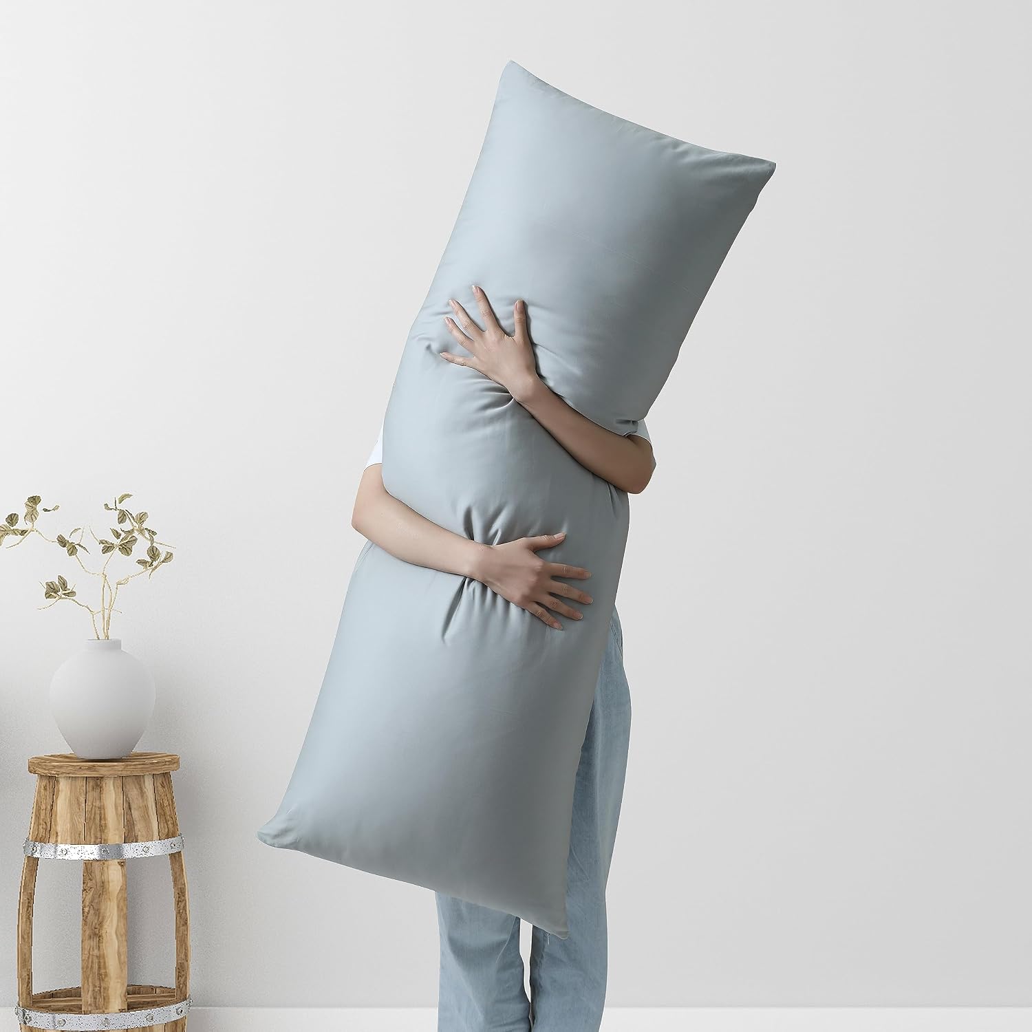 ShunjieHome 100% Egyptian Cotton Body Pillow Cover Long Pillow Case, 600 Thread Count Bed Pillow Protector with Zipper, Sateen Weave Coolin…