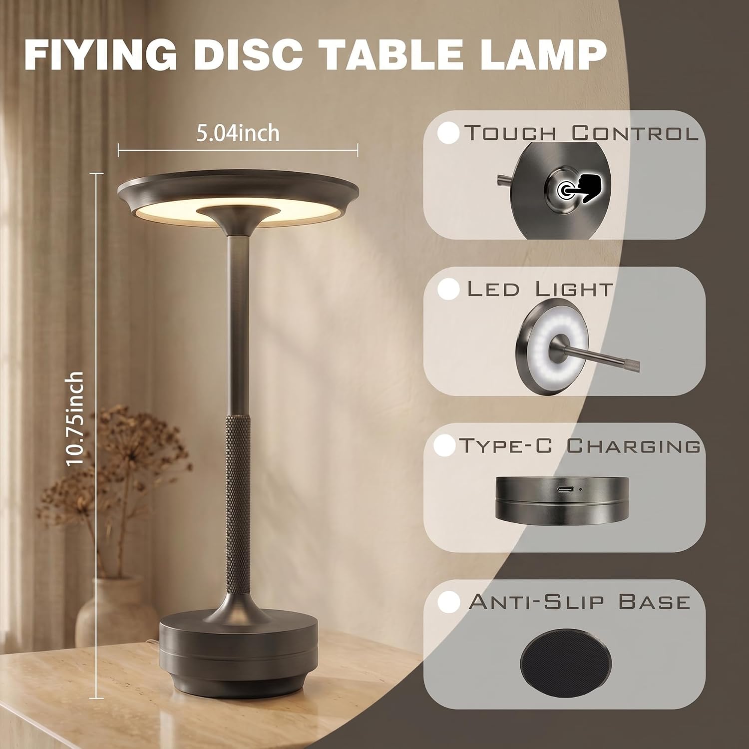 Rechargeable Cordless Table Lamp Set of 2, Portable Battery Operated LED Table Light, 3 Color Stepless Dimming with Touch Sensor & Memory…