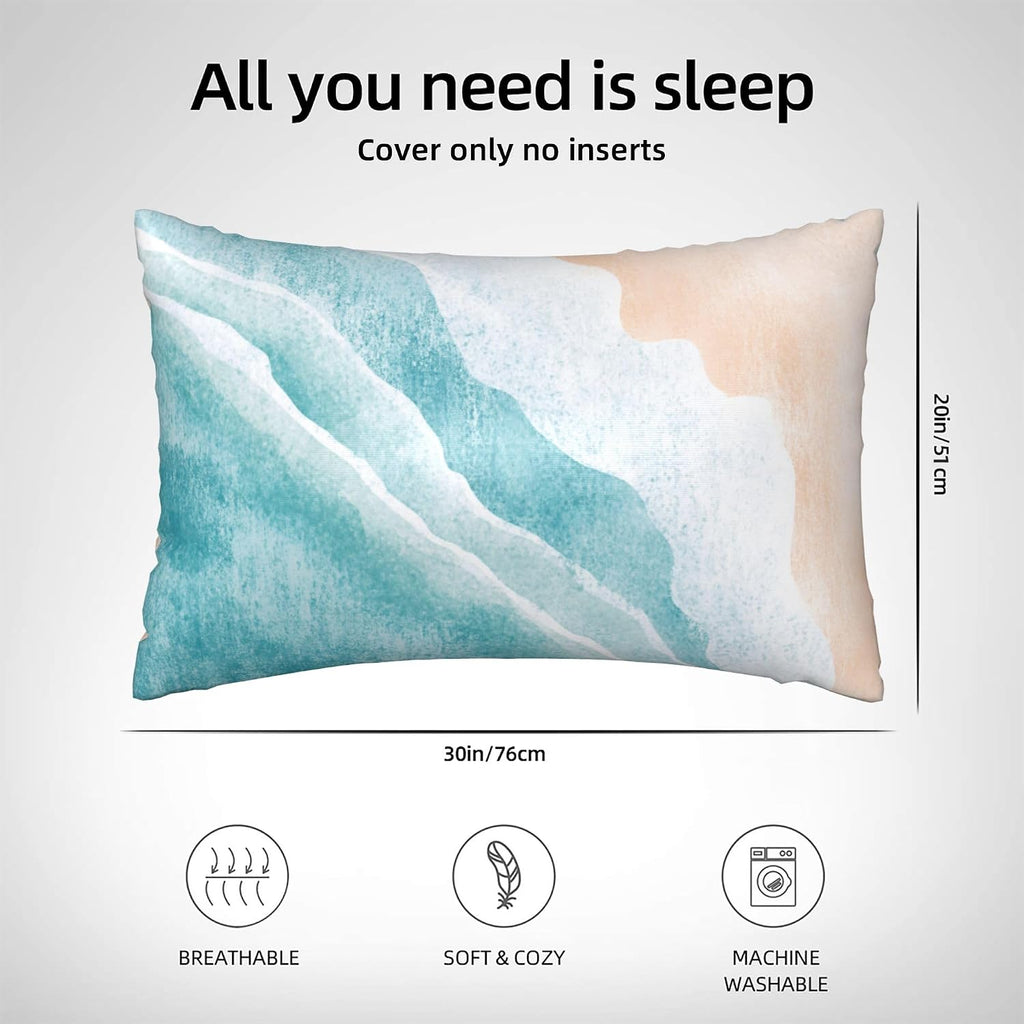 Imitation Silk Pillowcase for Hair and Skin Boho Abstract Blue Sea Beach 1 Pack Satin Queen Pillowcase with Hidden Zipper Cooling Pillow…