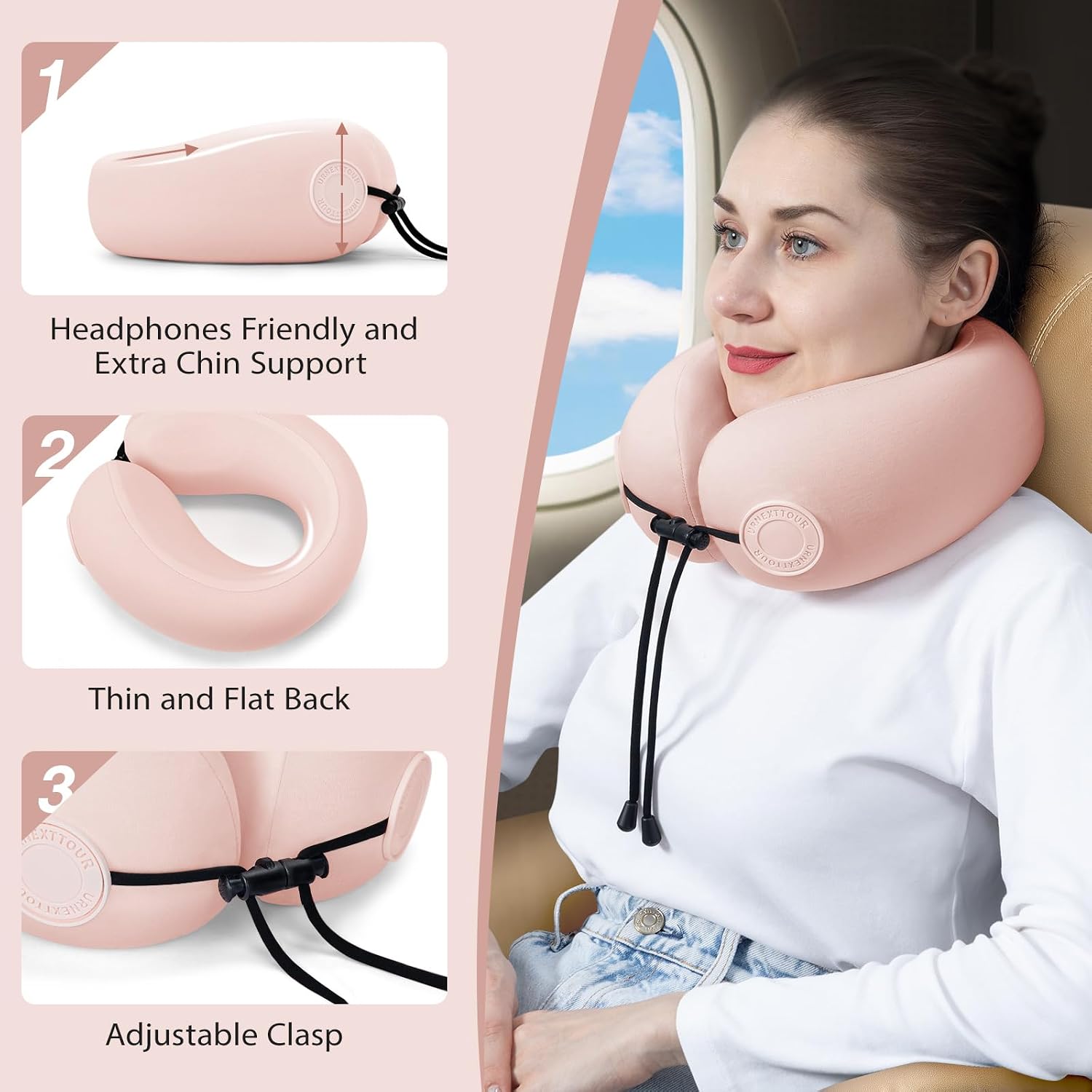 urnexttour Travel Neck Pillows for Airplane Adults, Memory Foam Neck Support Travelling Pillow with Washable Cotton Pillowcases and…