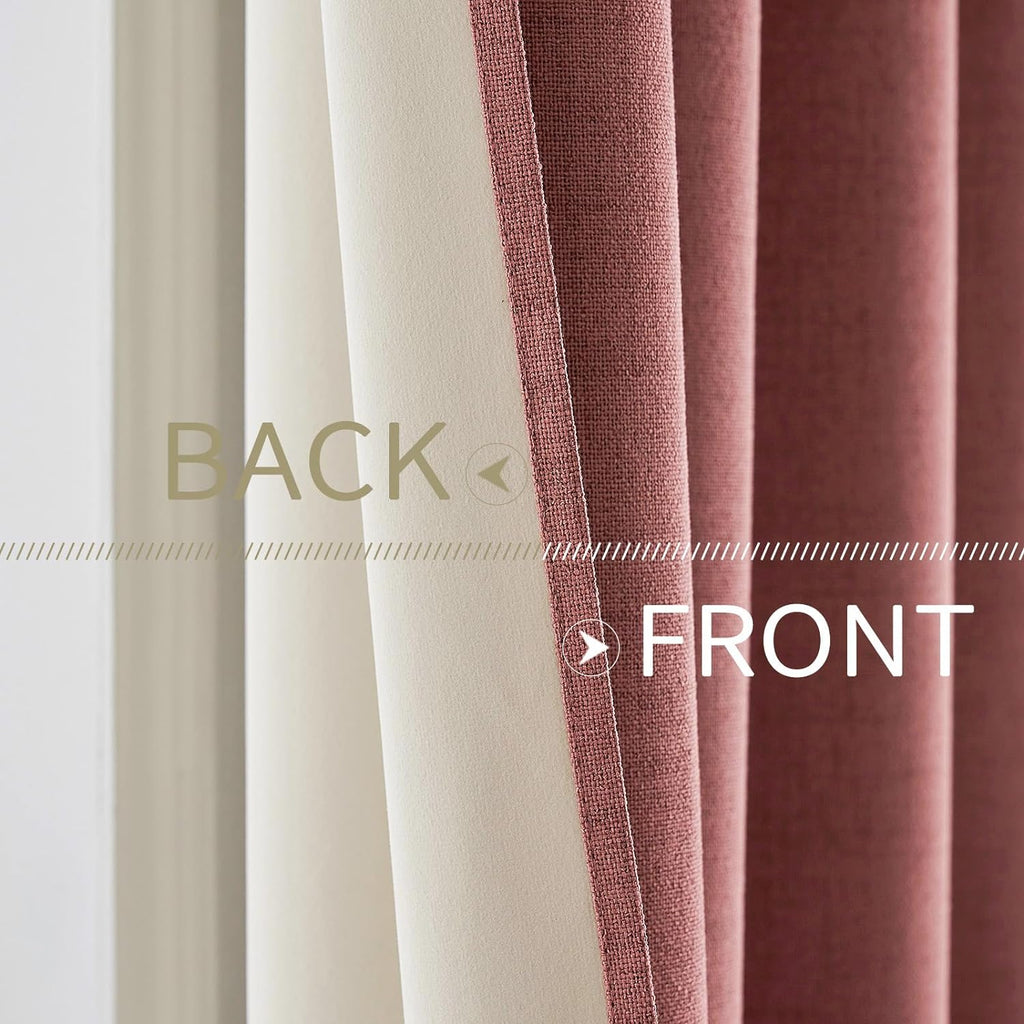 Miulee 100% Blackout Linen Textured Curtains for Bedroom Solid Thermal Insulated Dusty Rose Grommet Room Darkening Curtains & Drapes Luxury…