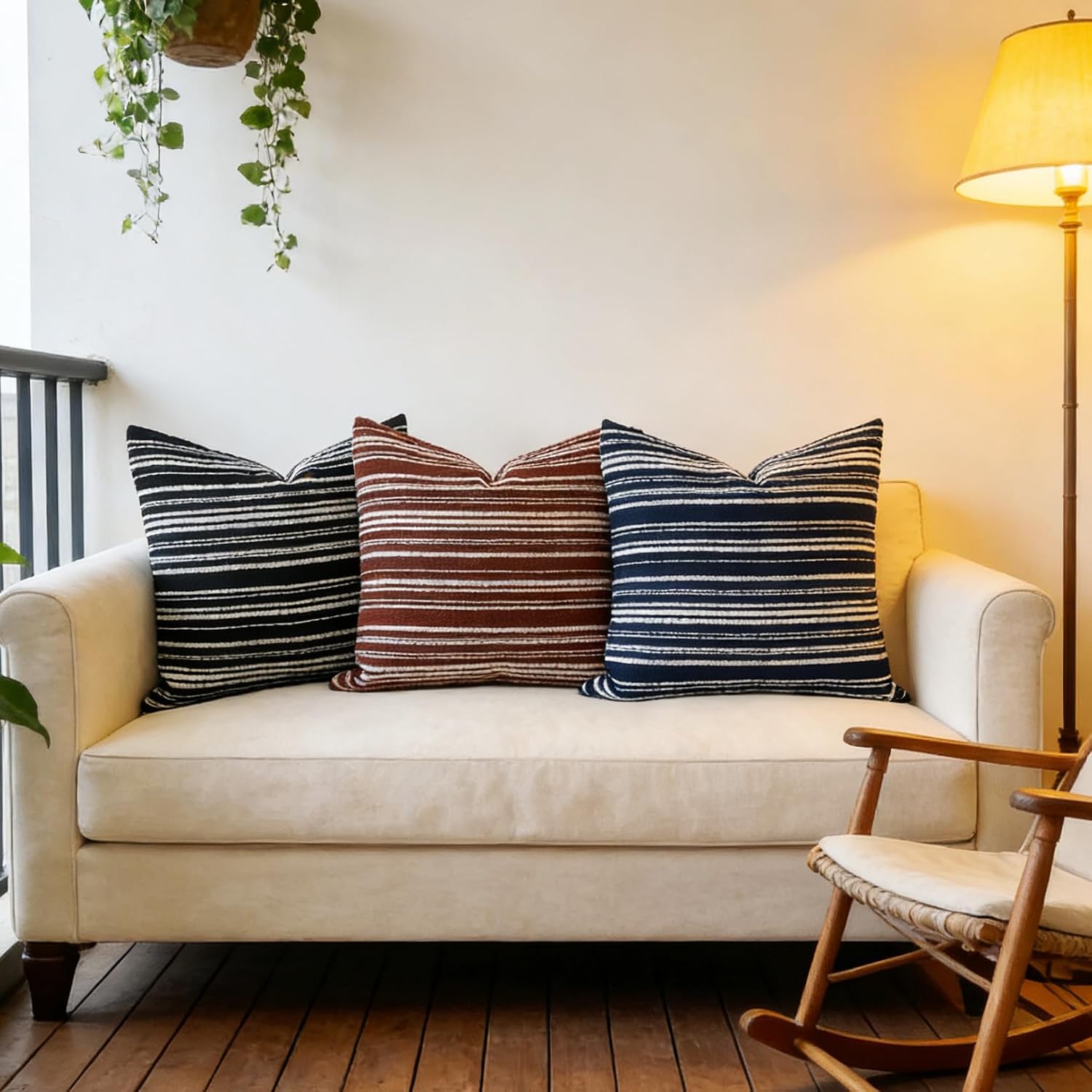 Slow Cow Boho Chenille Textured Woven Stripe Throw Pillow Covers Decorative Cushion Cover Square Pillow Cover Accent Neutral Pillowcase…