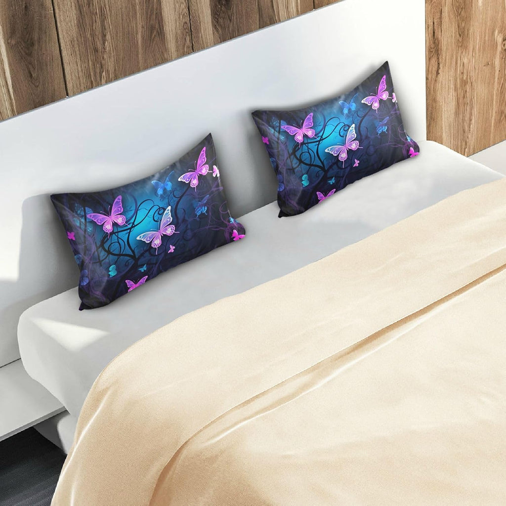 YETTASBIN Purple Blue Butterfly Satin Pillowcase, Soft Breathable Silk Pillow Case with Envelope Closure for Hair and Skin, Queen Size 30…