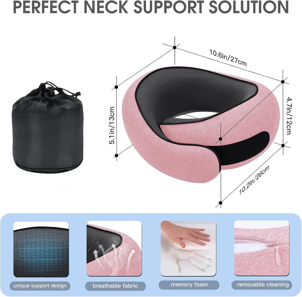 Neck Travel Pillows for Airplanes Memory Foam Neck Comfort Pillow Compact Ergonomic Design Sleeping Essentials for Long Flights Car Rides…