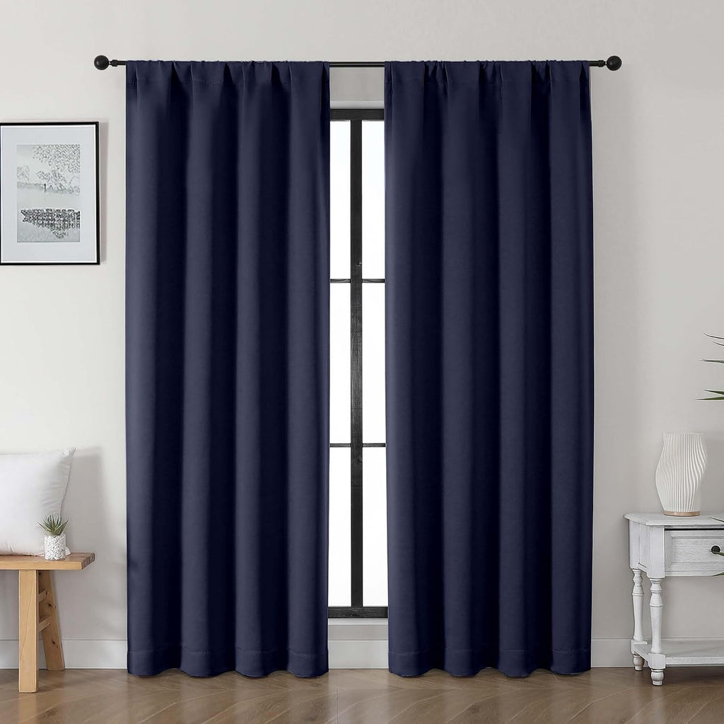 Gwine Navy Blue Blackout Curtains for Living Room 72 inches Long, Noise Reducing Room Darkening Window Treatment Curtains for Bedroom…