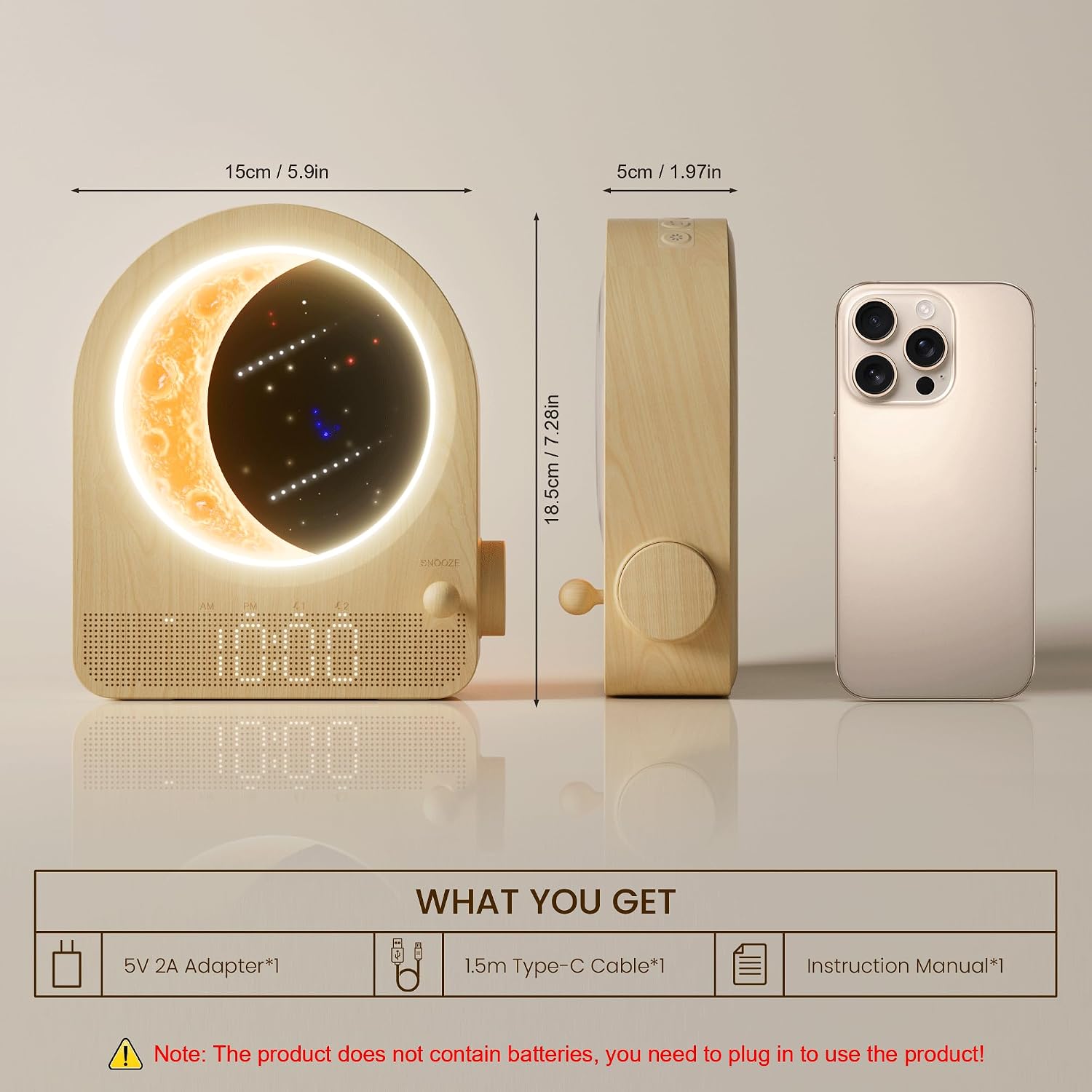 blonbar Sunrise Alarm Clocks for Bedrooms, Stepless Dimmable Moon Lamp Dual Alarm Clock with 12Levels Volume for Heavy Sleepers, 10 Natural…