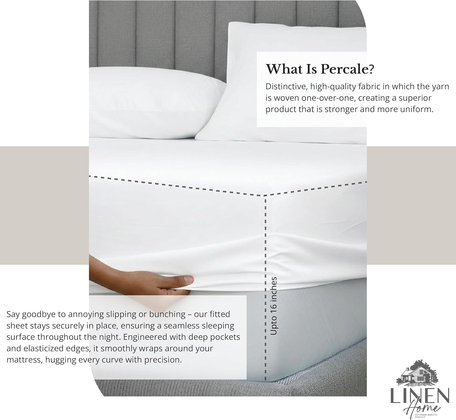 Linenhome Linen Home 6 Piece King Cotton Sheet Set, 100% Cotton Percale, 4 Pillowcases, Deep Pocket with All Around Elastic Sheet, Crisp Br…