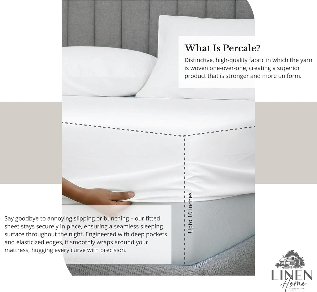 Linenhome Linen Home 4 Piece Twin Cotton Sheet Set, 100% Cotton Percale, 2 Pillowcases, Deep Pocket with All Around Elastic Sheet, Crisp Br…