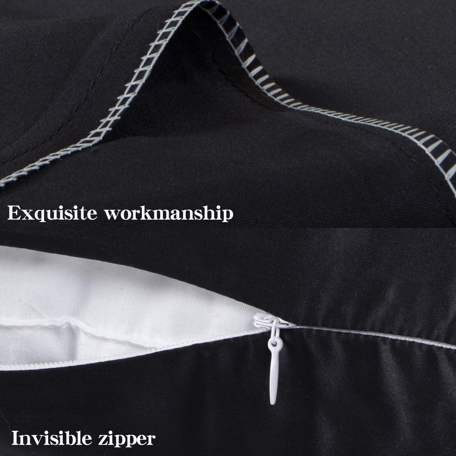 Ntbay Zippered Satin Pillow Cases for Hair and Skin, Luxury Standard Hidden Zipper Pillowcases Set of 2, 20x26 Inches, Black 26 Inches Black