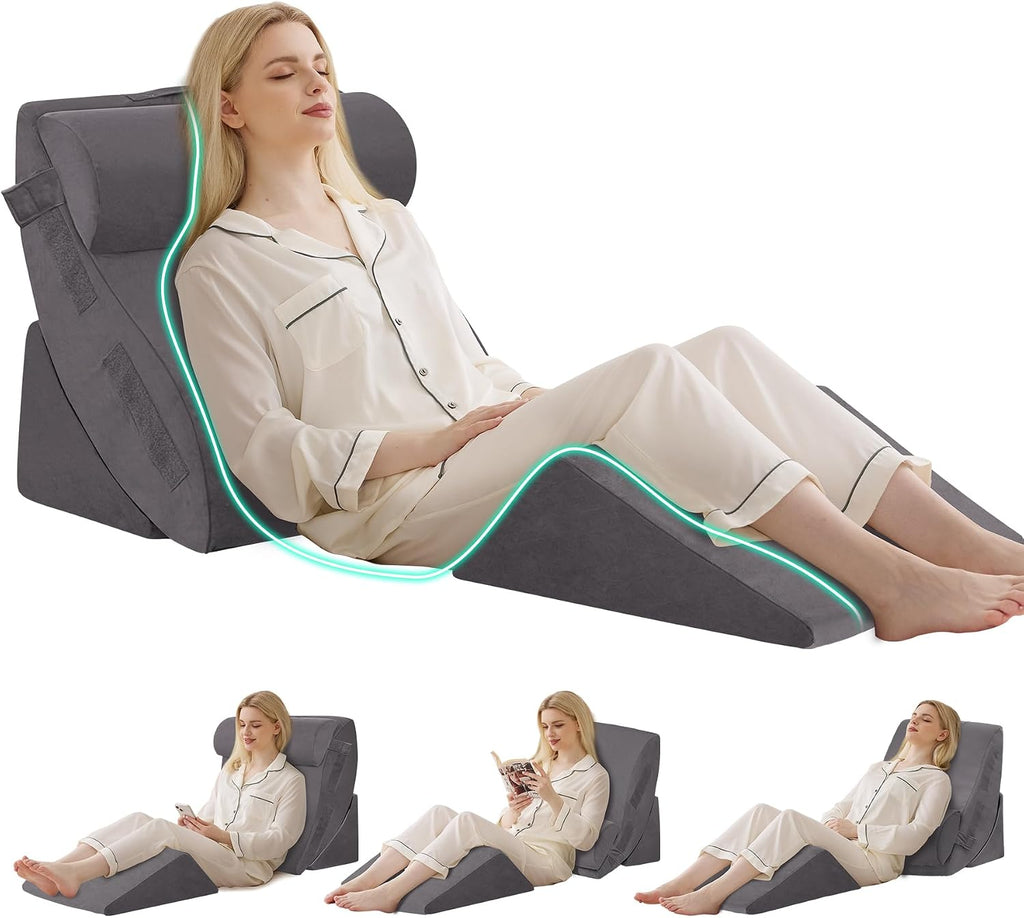 BambulexForaBetterLife 4PCS Wedge Pillow Set for After Surgery, Orthopedic Bed Wedge Pillow for Back, Sitting Up in Bed, Acid Reflux, Adju…