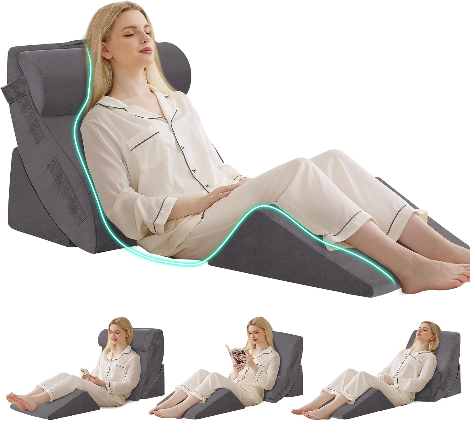 BambulexForaBetterLife 4PCS Wedge Pillow Set for After Surgery, Orthopedic Bed Wedge Pillow for Back, Sitting Up in Bed, Acid Reflux, Adju…