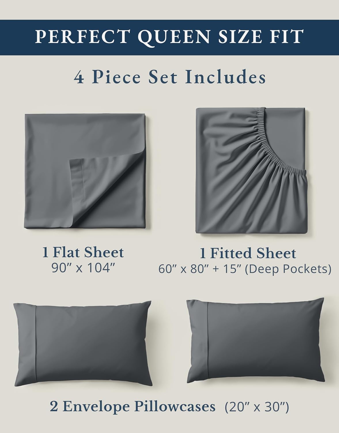 LaneLinen LANE LINEN Sustainably Produced 100% Organic Cotton Queen Size Bed Sheets, Soft & Comfy Naturally Cooling Percale Cotton Sheets,…