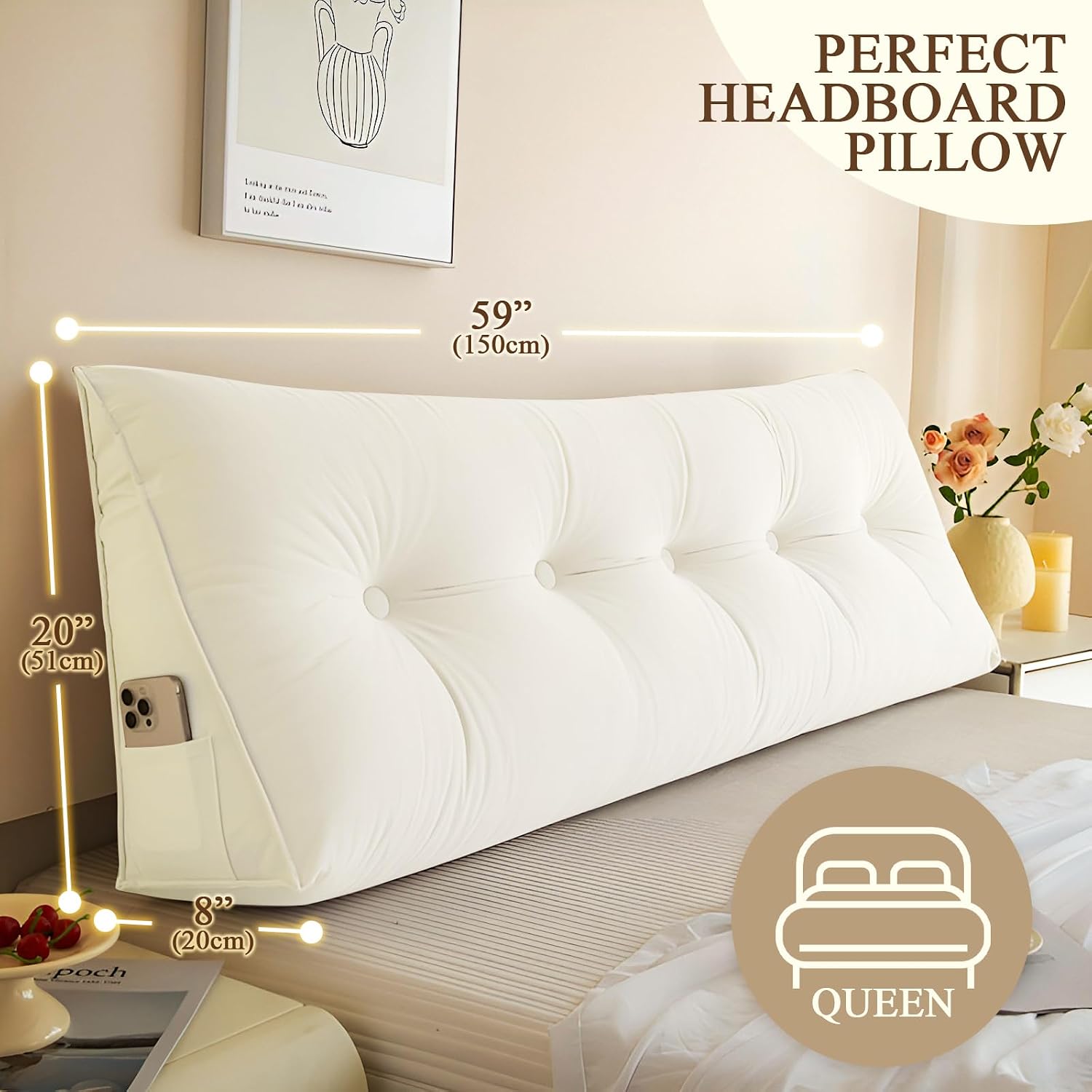 DANGHOOGY Headboard Pillow Queen, Large Triangular Wedge Headboard Pillow for Reading and Resting, Backrest Positioning Support Pillow…