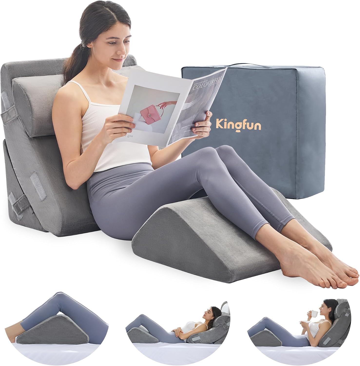 KINGFUN-Anexcitingoption Kingfun 4pcs Orthopedic Bed Wedge Pillow Set for Sleeping, Memory Foam for Sleeping, Breathable Triangle Pillow Wed…