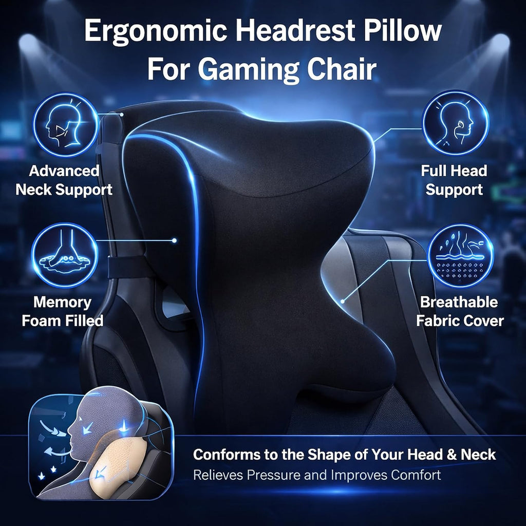 Car Neck Pillow for Driving Seat Car headrest Pillow/Gaming Chair Pillow with Adjustable Strap Removable Cover Ergonomic Design Neck…