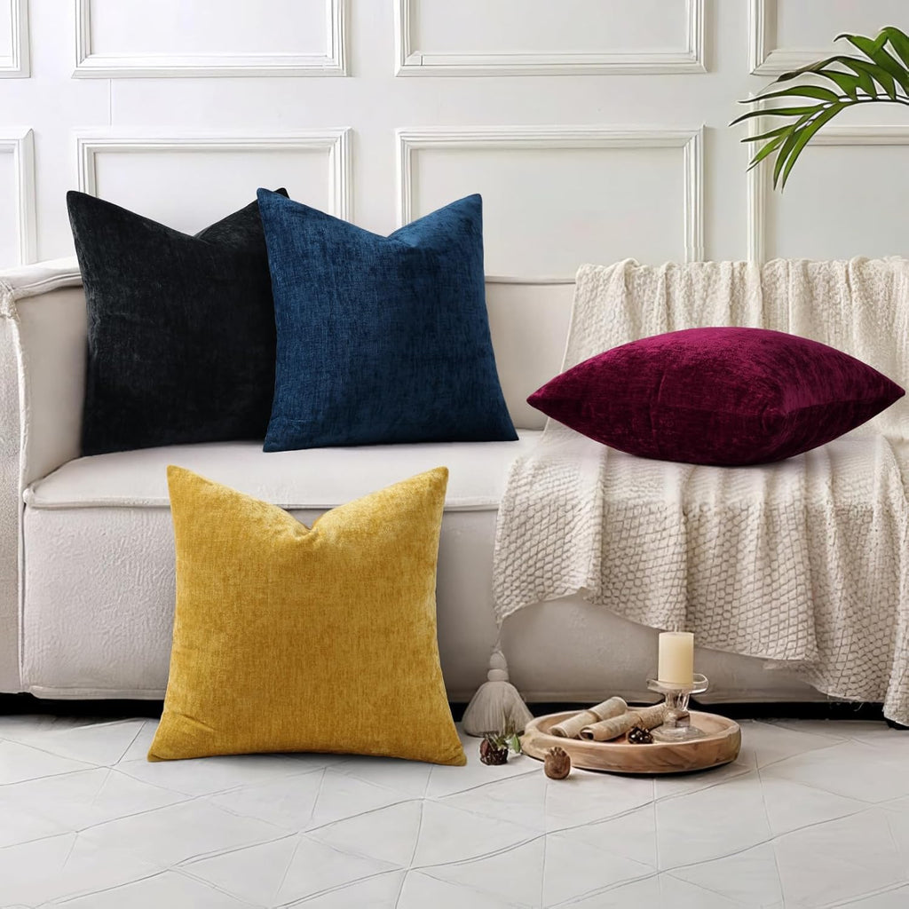 decorUhome Chenille Navy Blue Summer Throw Pillow Covers 12x20 Inch Set of 2, Decorative Soft Couch Pillow Covers Solid Dyed Accent Farmhou…