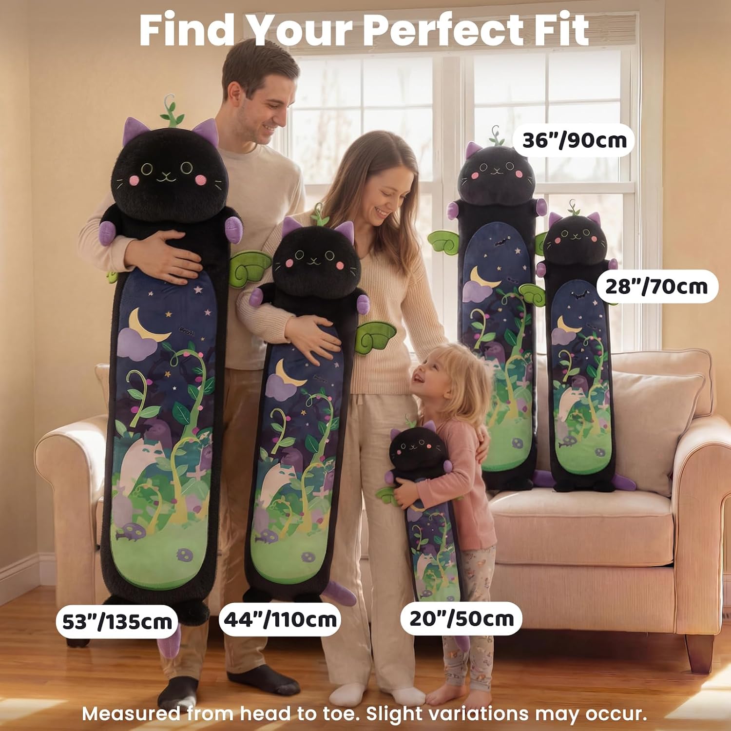 Mewaii Long Cat Plush 5 Sizes, 120% Extra Filling Giant Plushness Kids Body Pillow, Kawaii Cute Black Cat Stuffed Animals Plushies, Big…